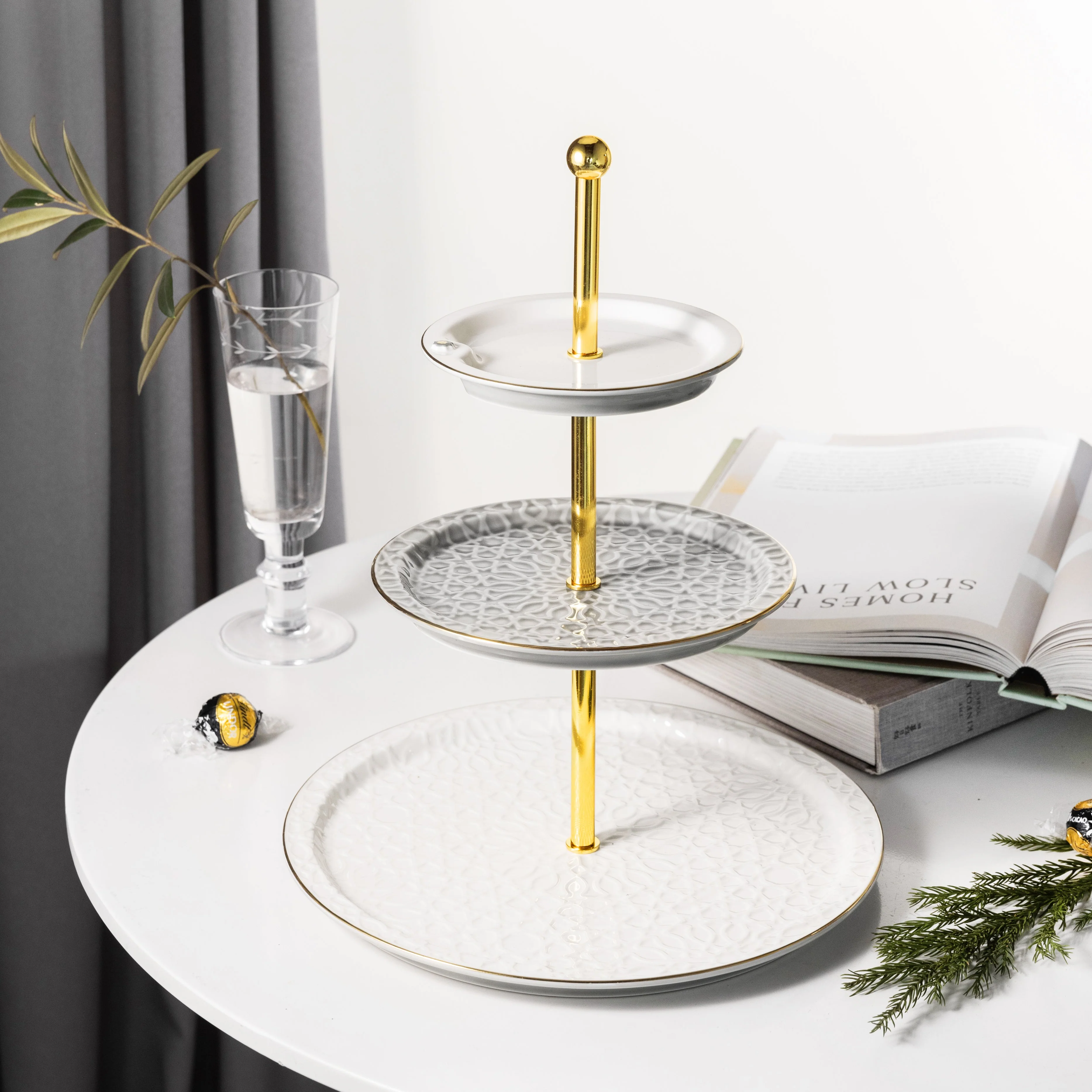 Asala - 3 Tier Plate - Grey & Gold