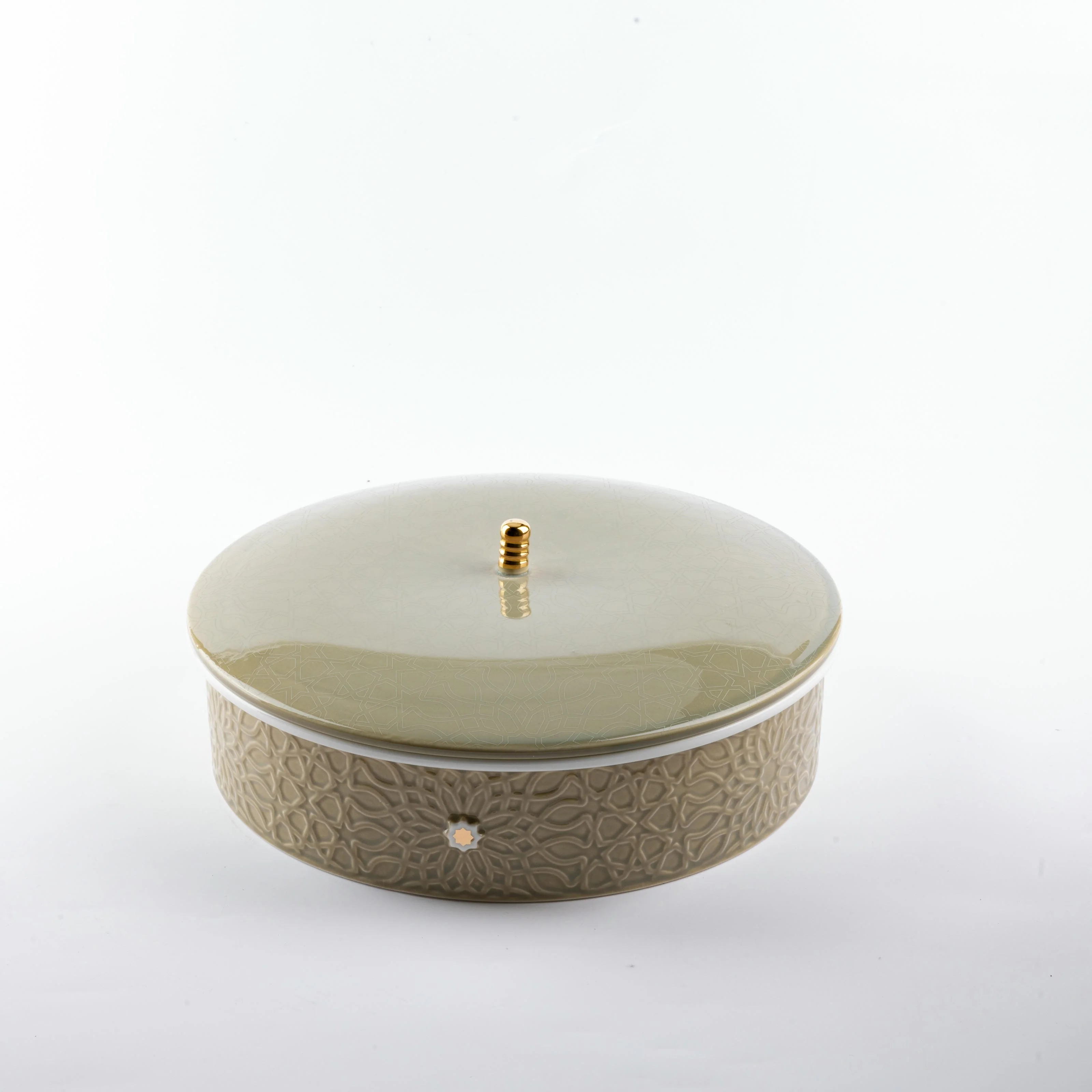Asala - Large Decorative Canister - Olive Green & Gold - Image 3