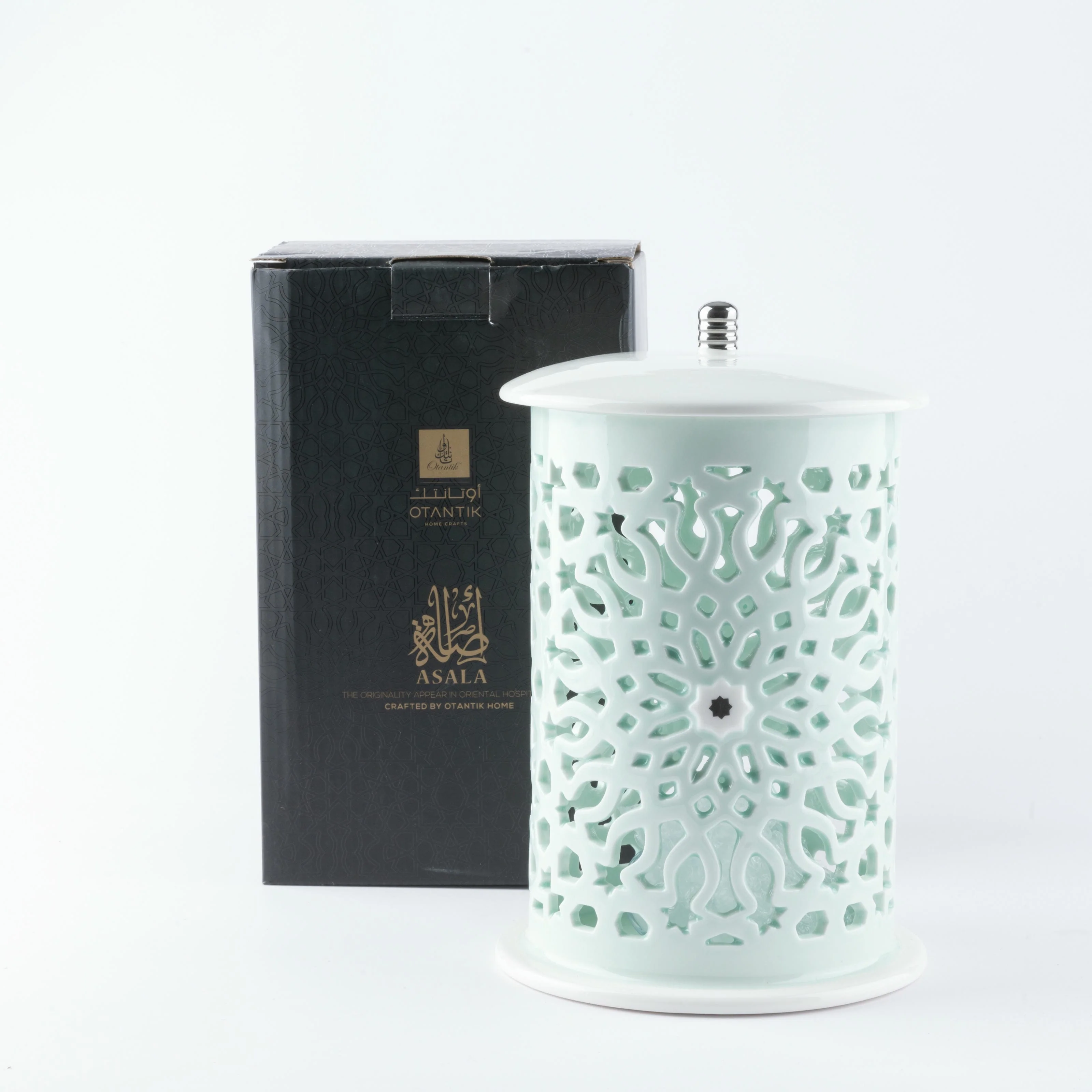 Asala - Large Lantern Candle Holder - Teal & Silver - Image 3