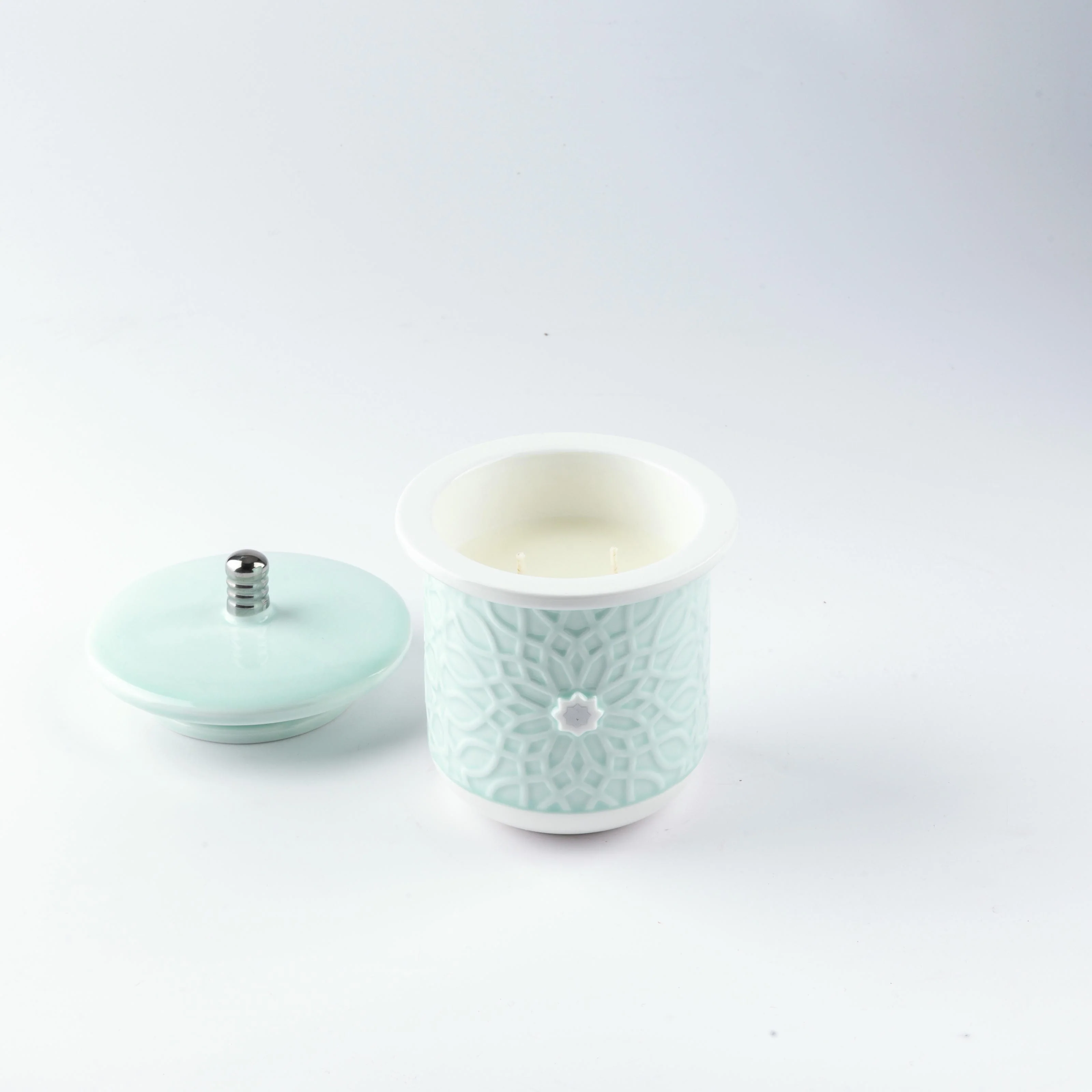 Asala - Medium Candle| Citrus Sunrise - Teal  & Silver - Image 5