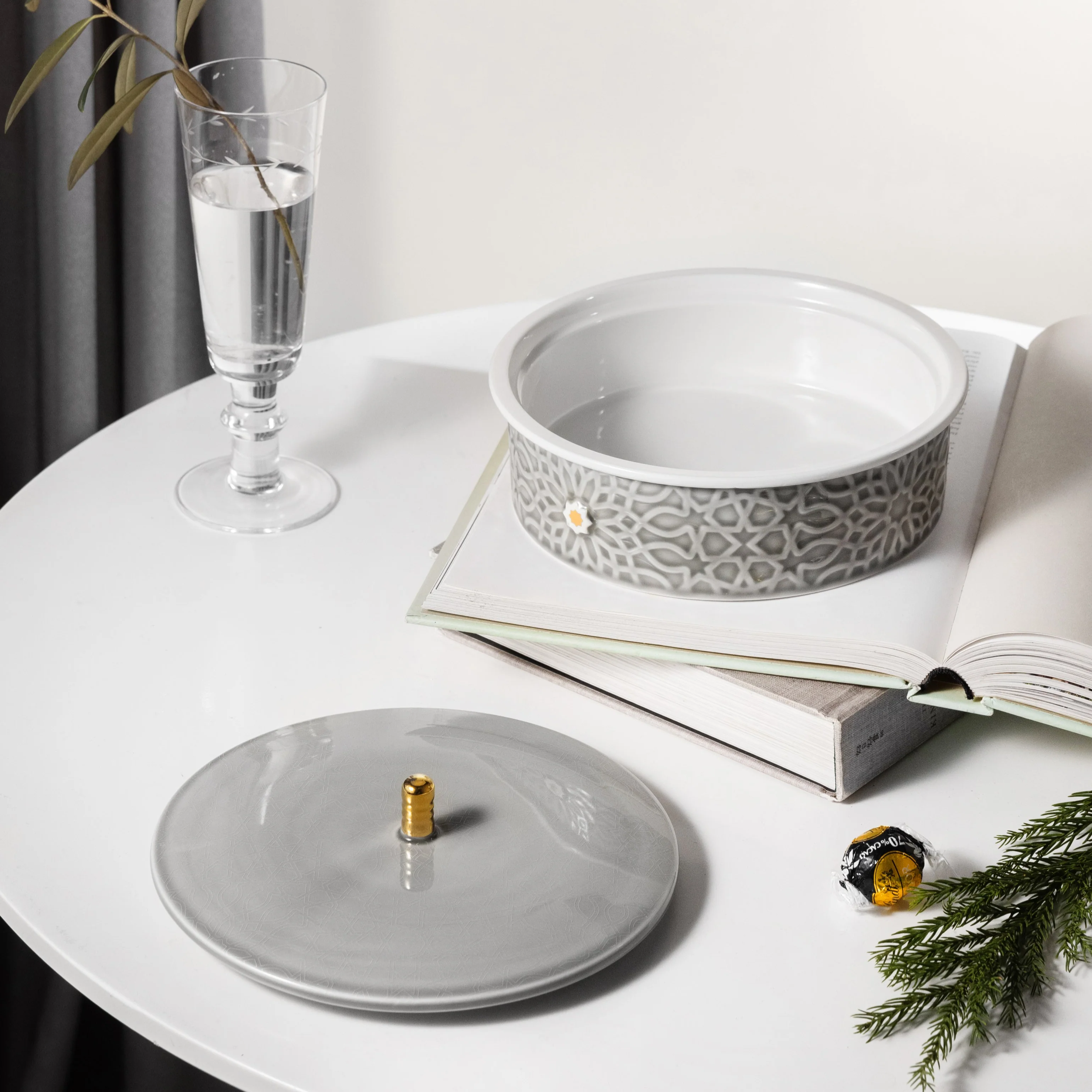 Asala - Medium Decorative Canister - Grey & Gold