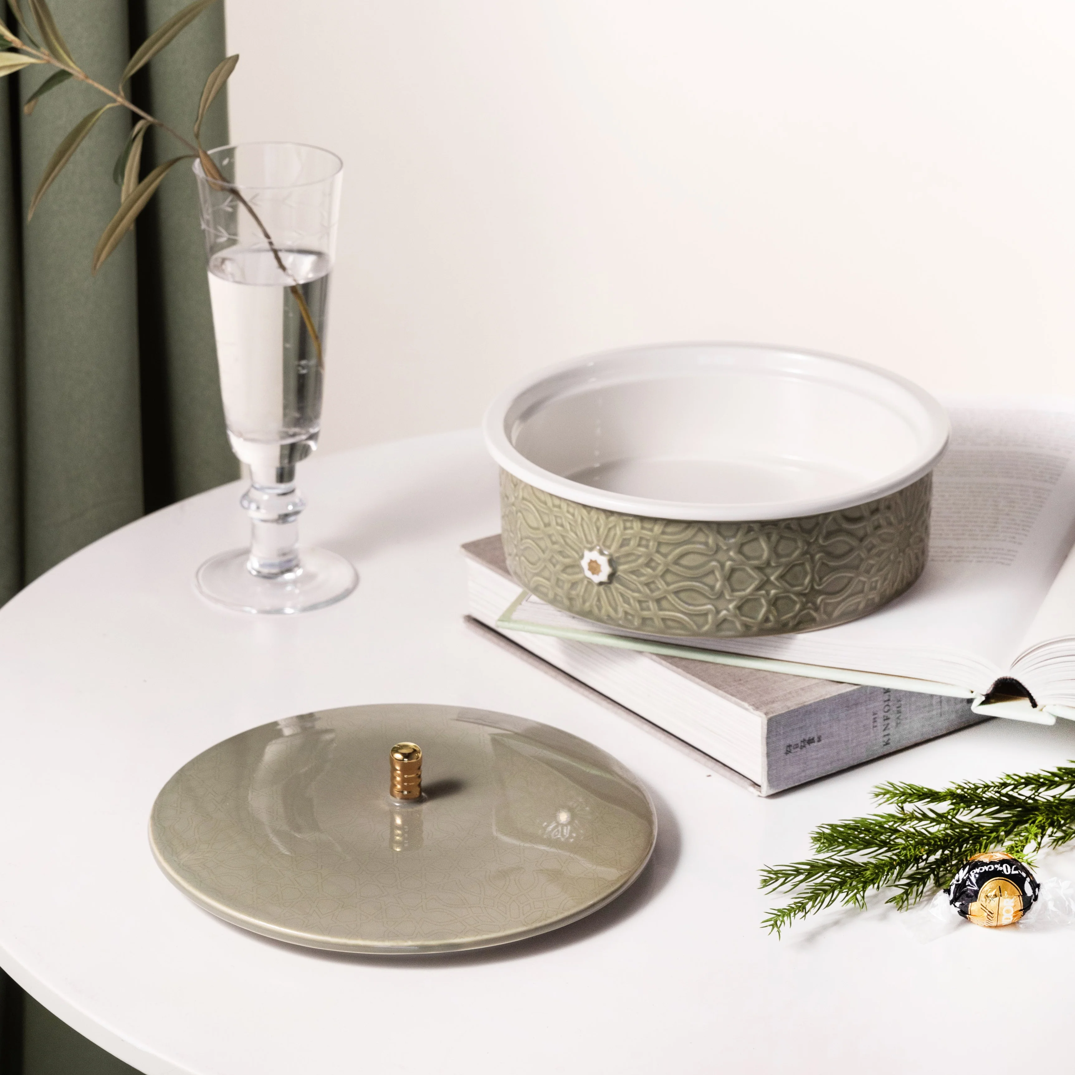Asala - Medium Decorative Canister - Olive Green & Gold