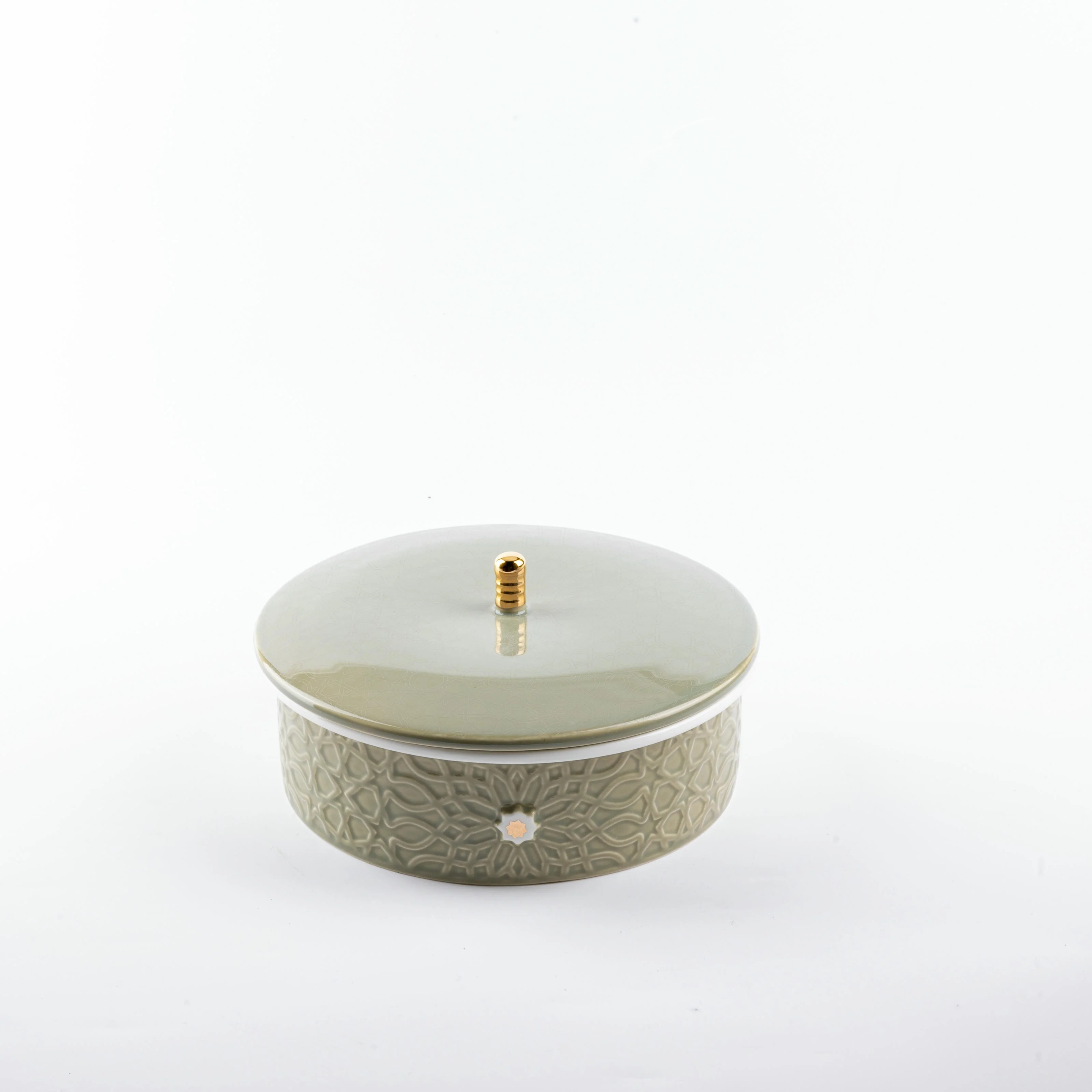 Asala - Medium Decorative Canister - Olive Green & Gold - Image 3
