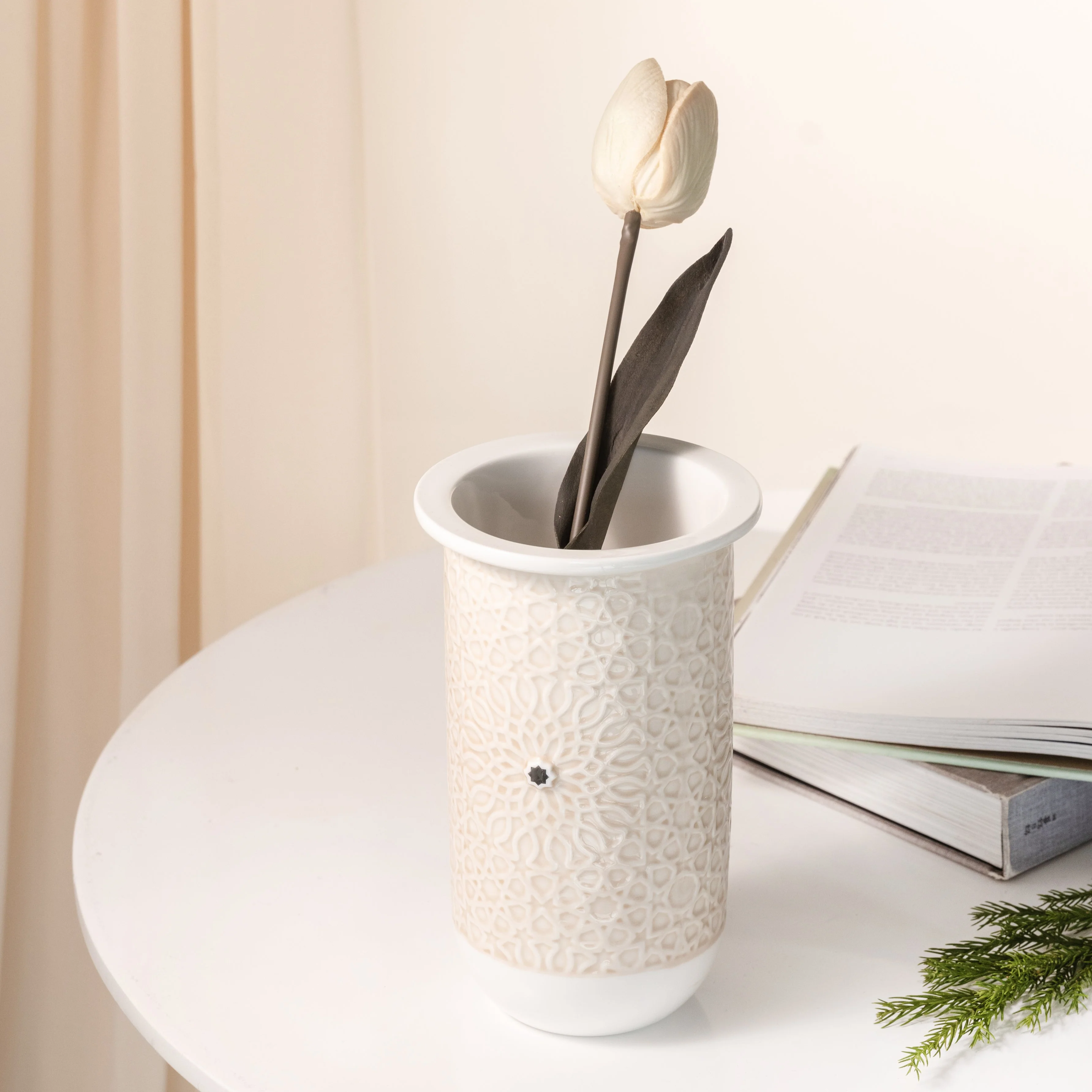 Asala - Medium Decorative Vase - Beige & Silver