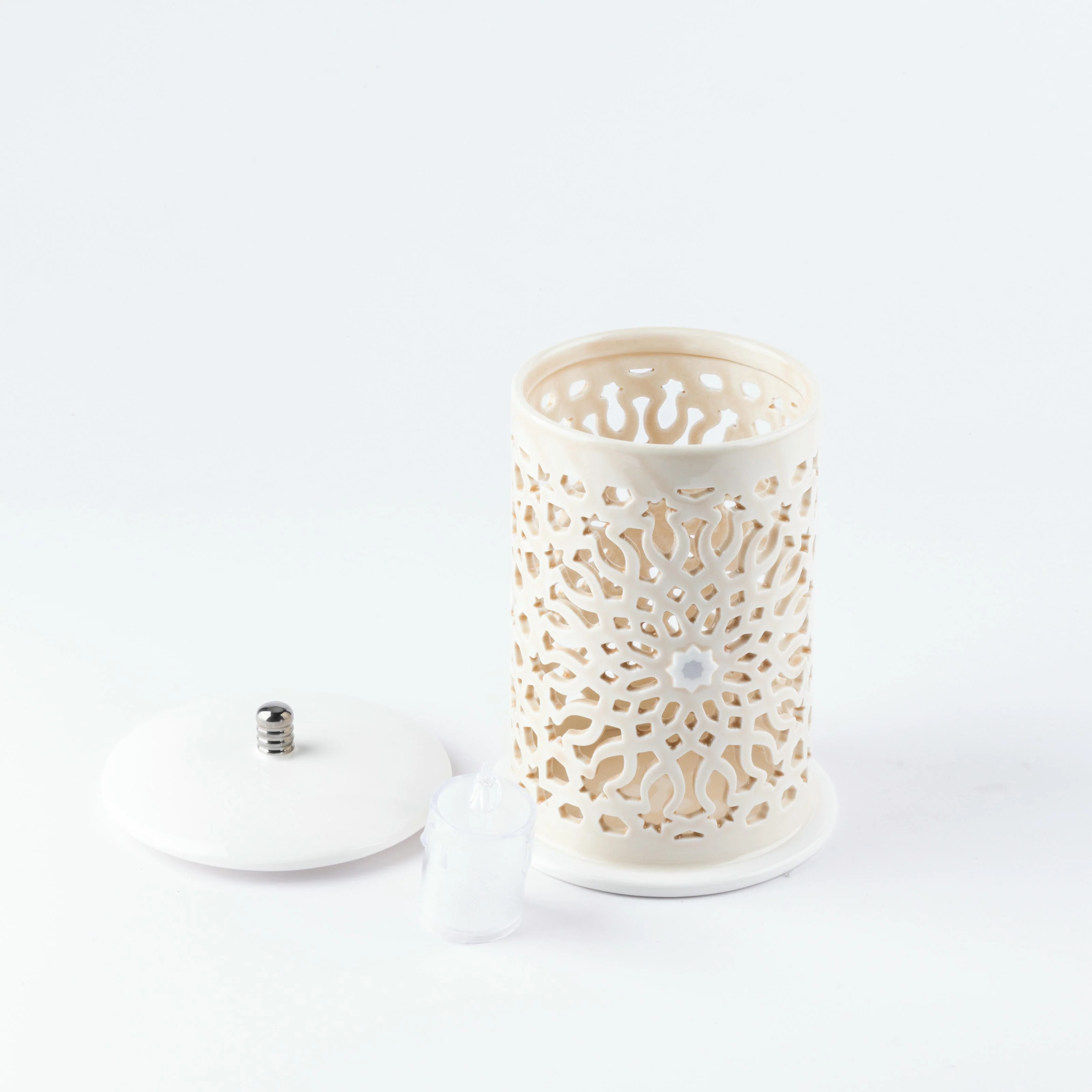 Asala - Medium Lantern Candle Holder - Beige & Silver - Image 3