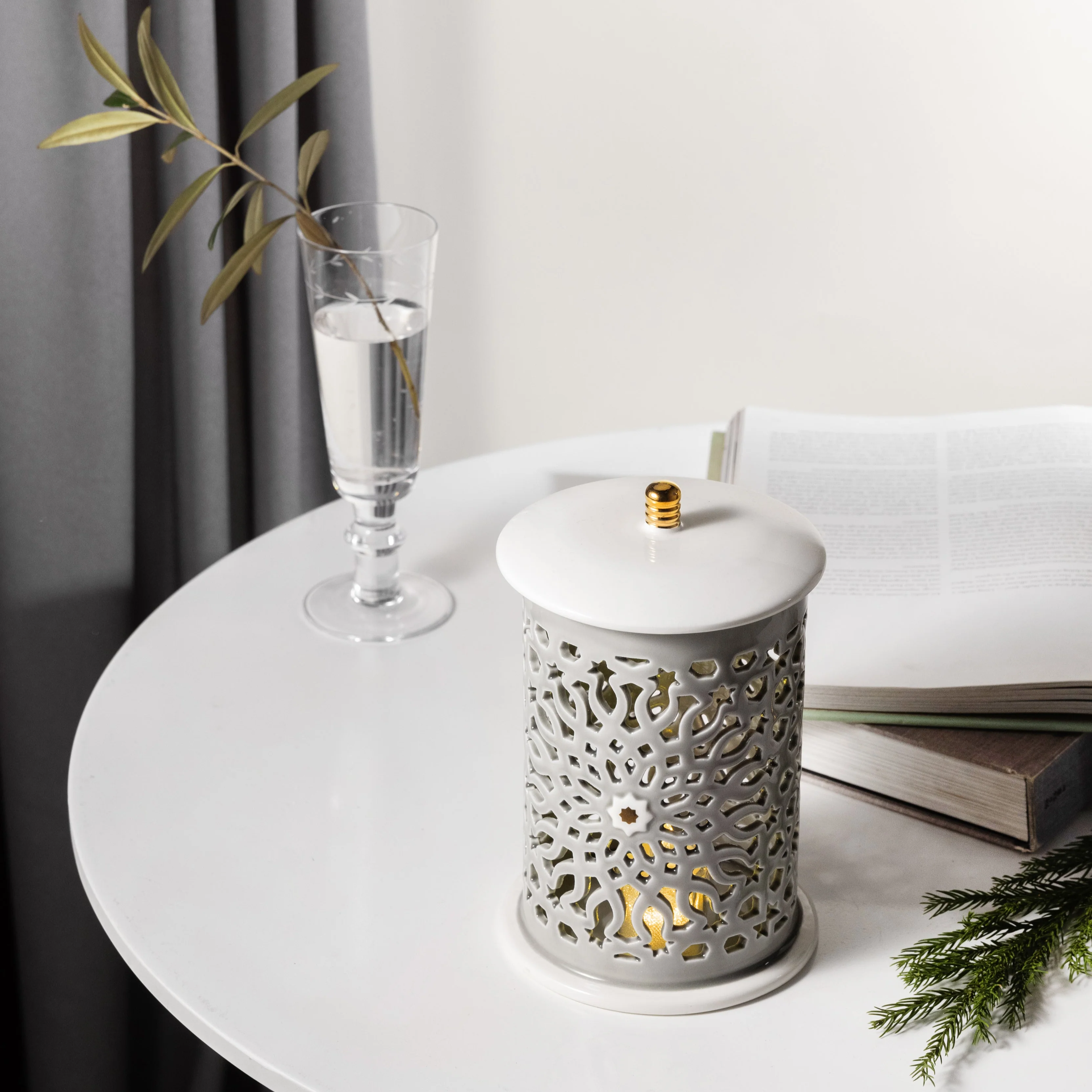 Asala - Medium Lantern Candle Holder - Grey & Gold
