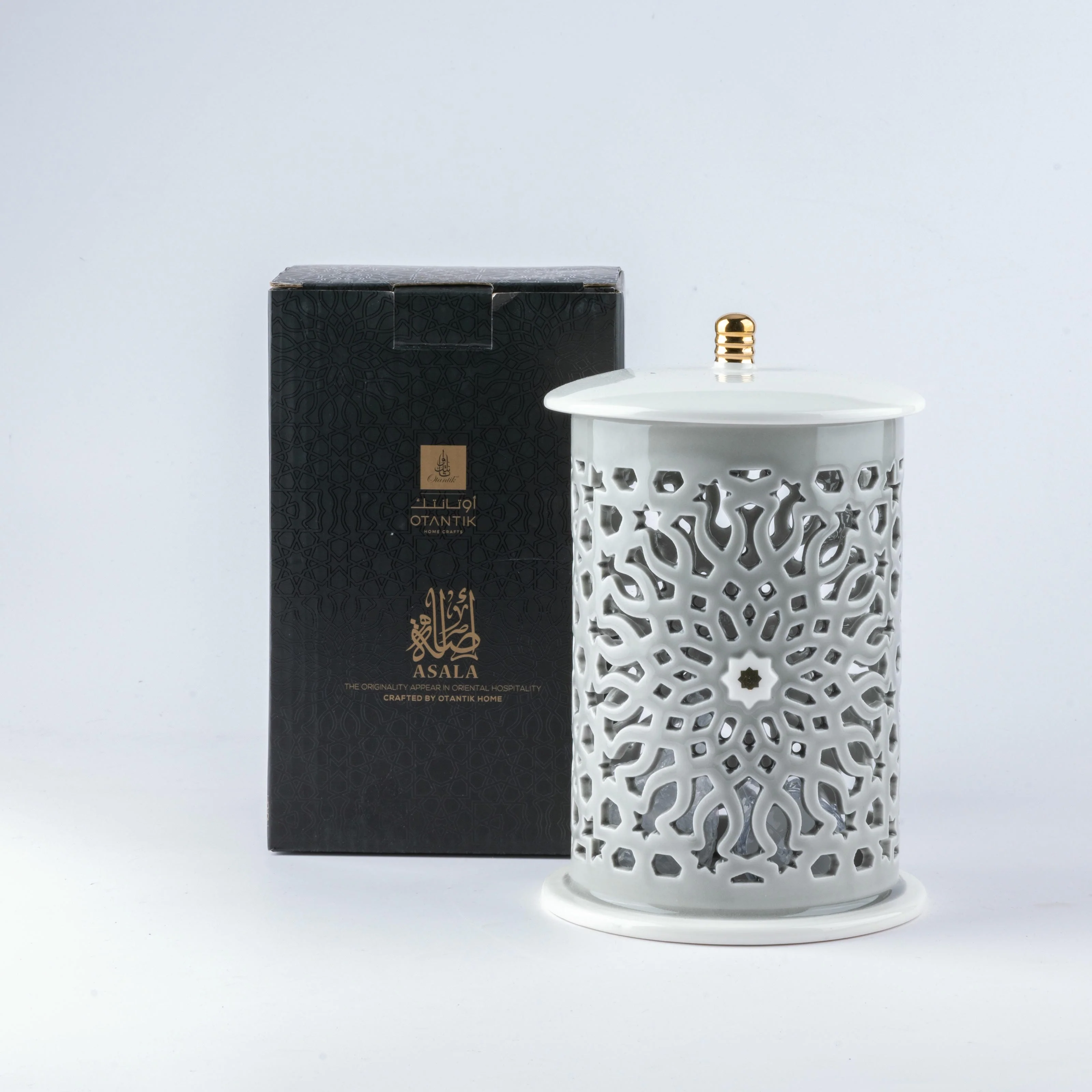 Asala - Medium Lantern Candle Holder - Grey & Gold - Image 2