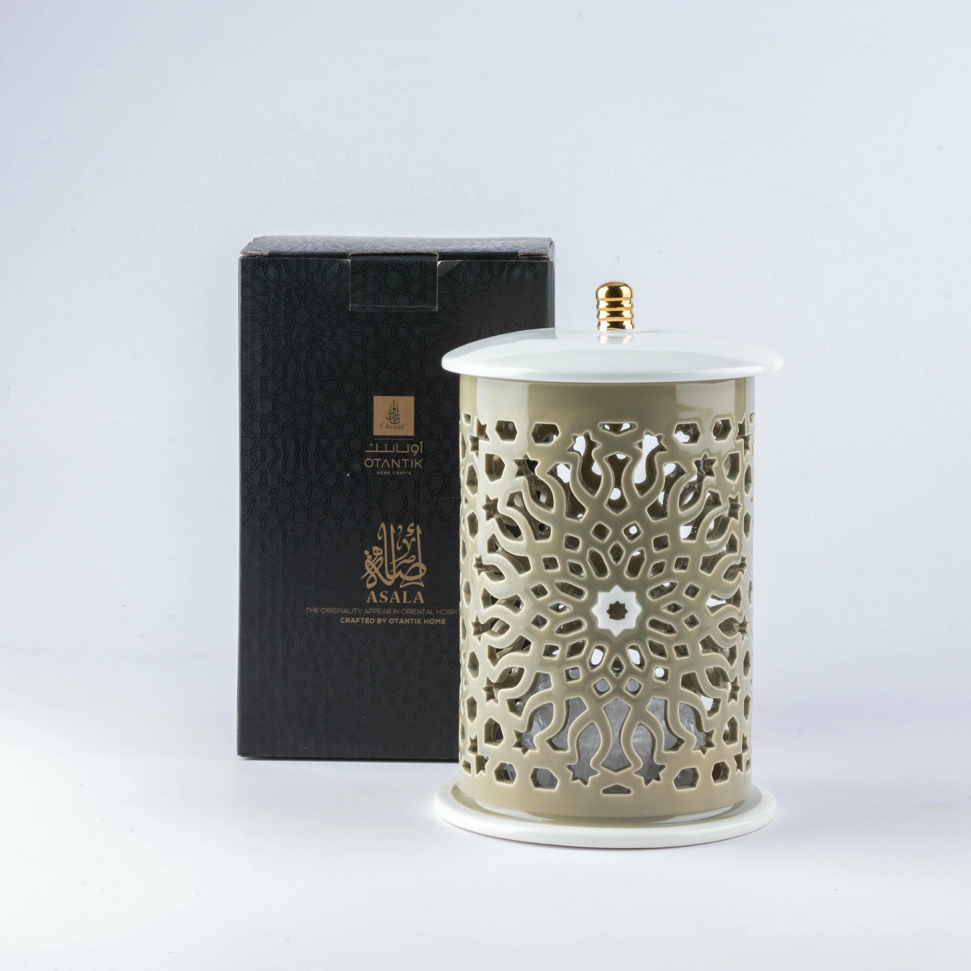 Asala - Medium Lantern Candle Holder - Olive Green & Gold - Image 2