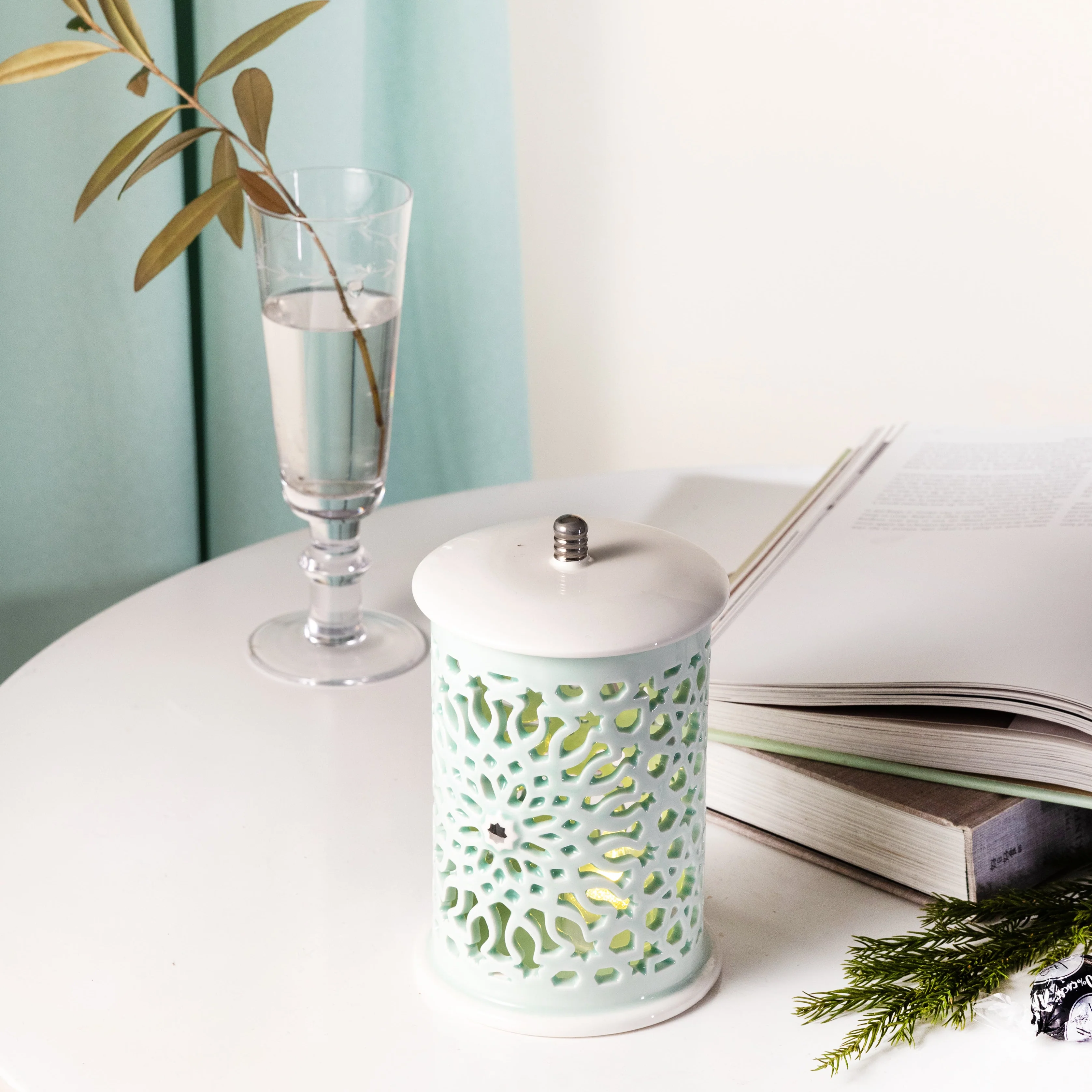 Asala - Medium Lantern Candle Holder - Teal & Silver