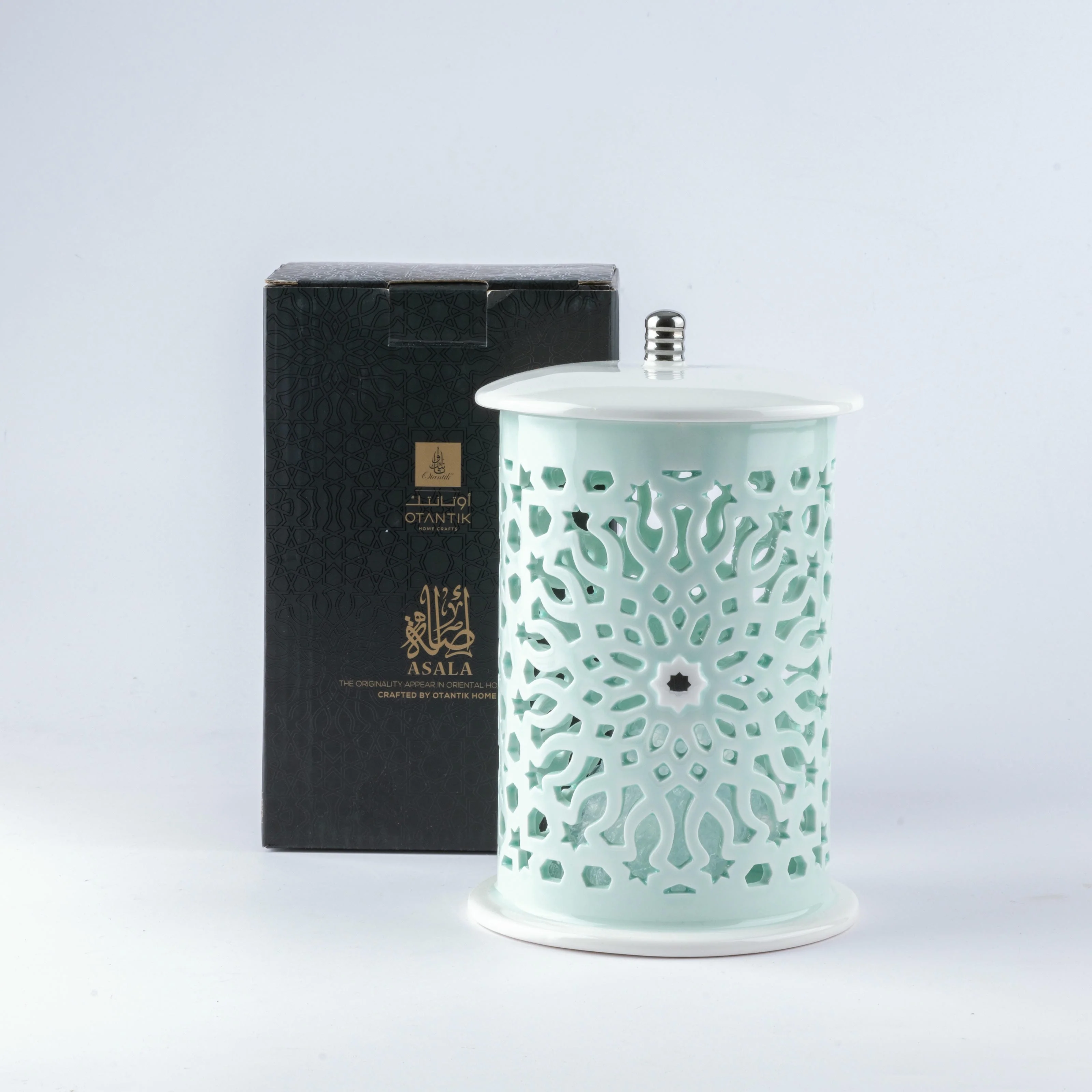Asala - Medium Lantern Candle Holder - Teal & Silver - Image 3