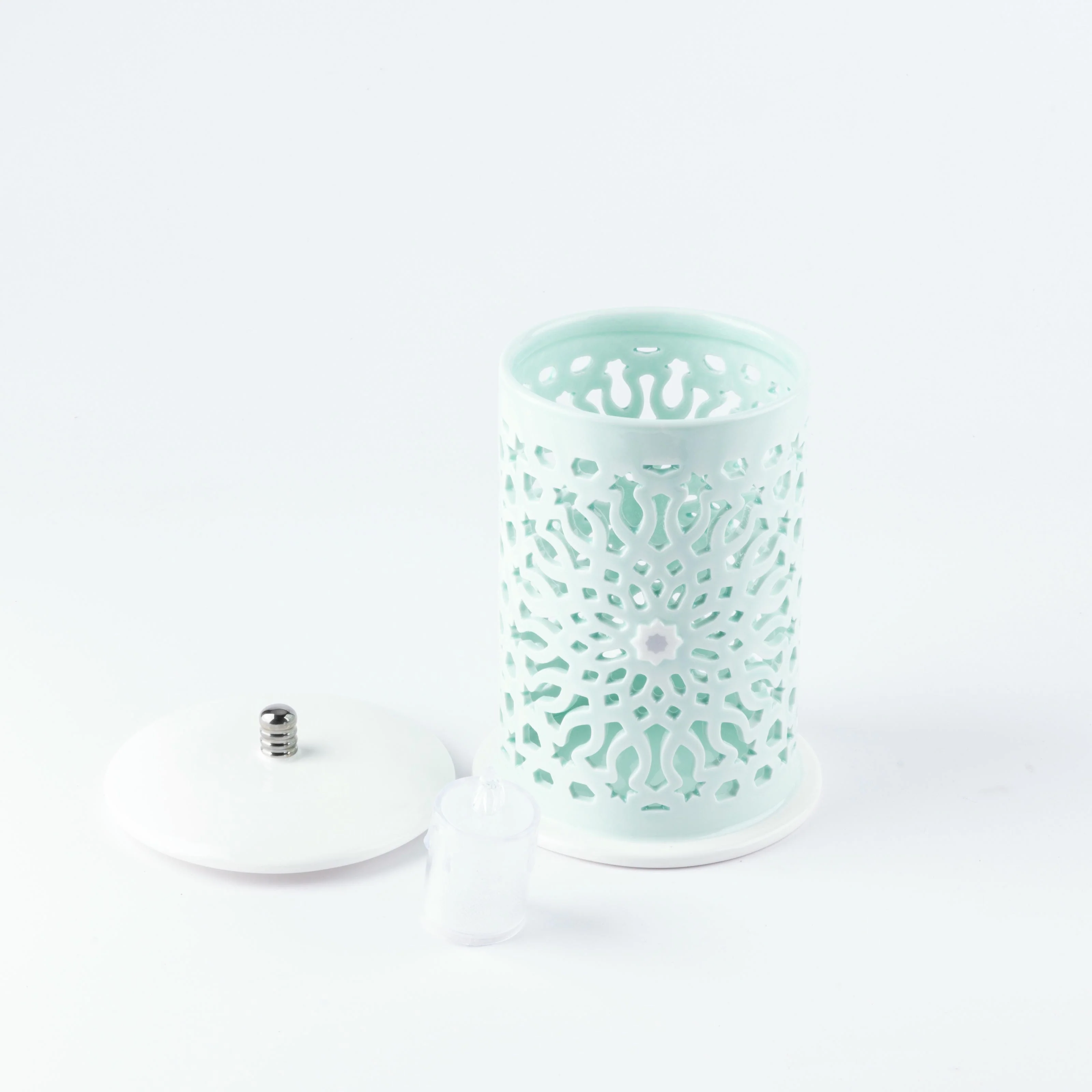Asala - Medium Lantern Candle Holder - Teal & Silver - Image 4
