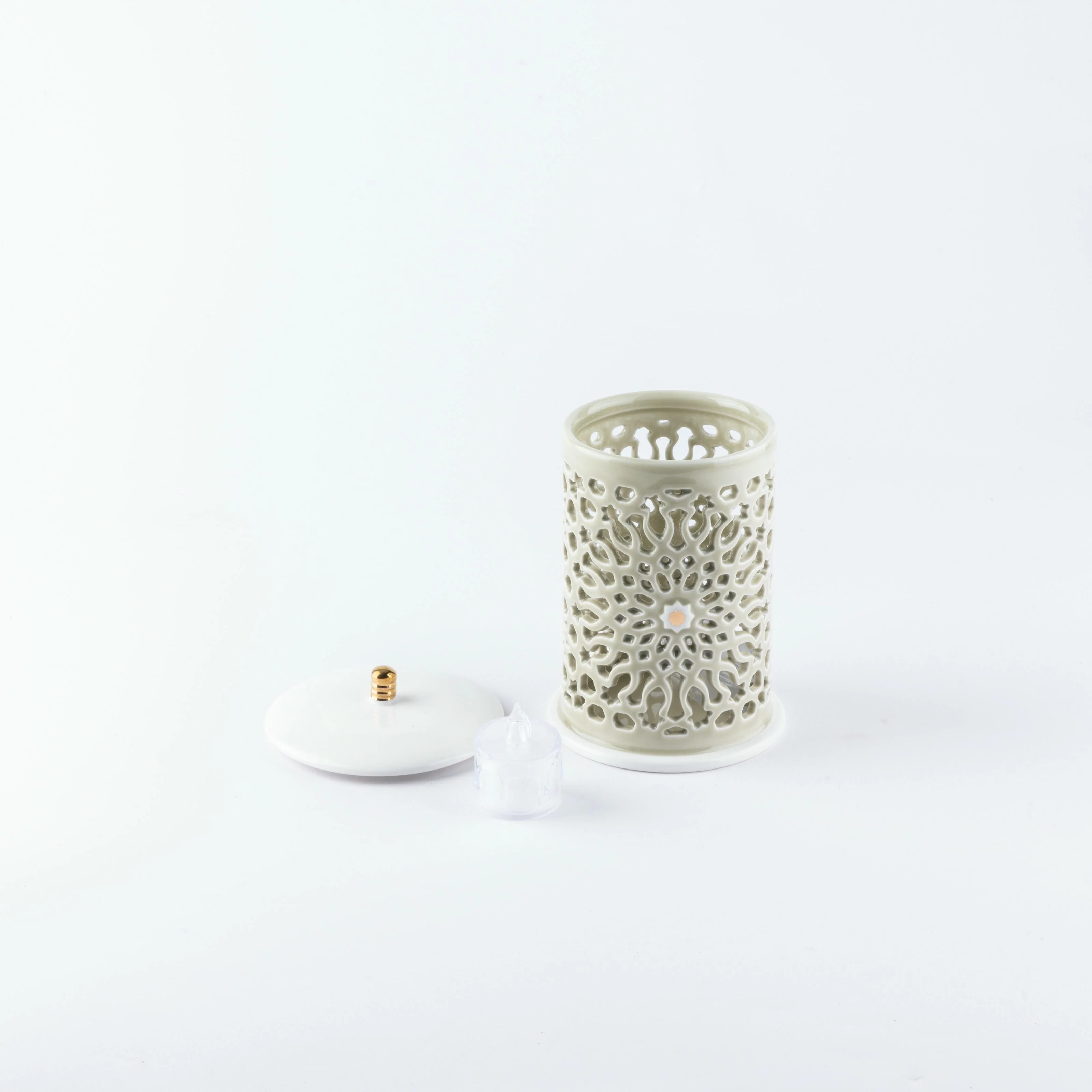 Asala - Small Lantern Candle Holder - Beige & Gold - Image 3