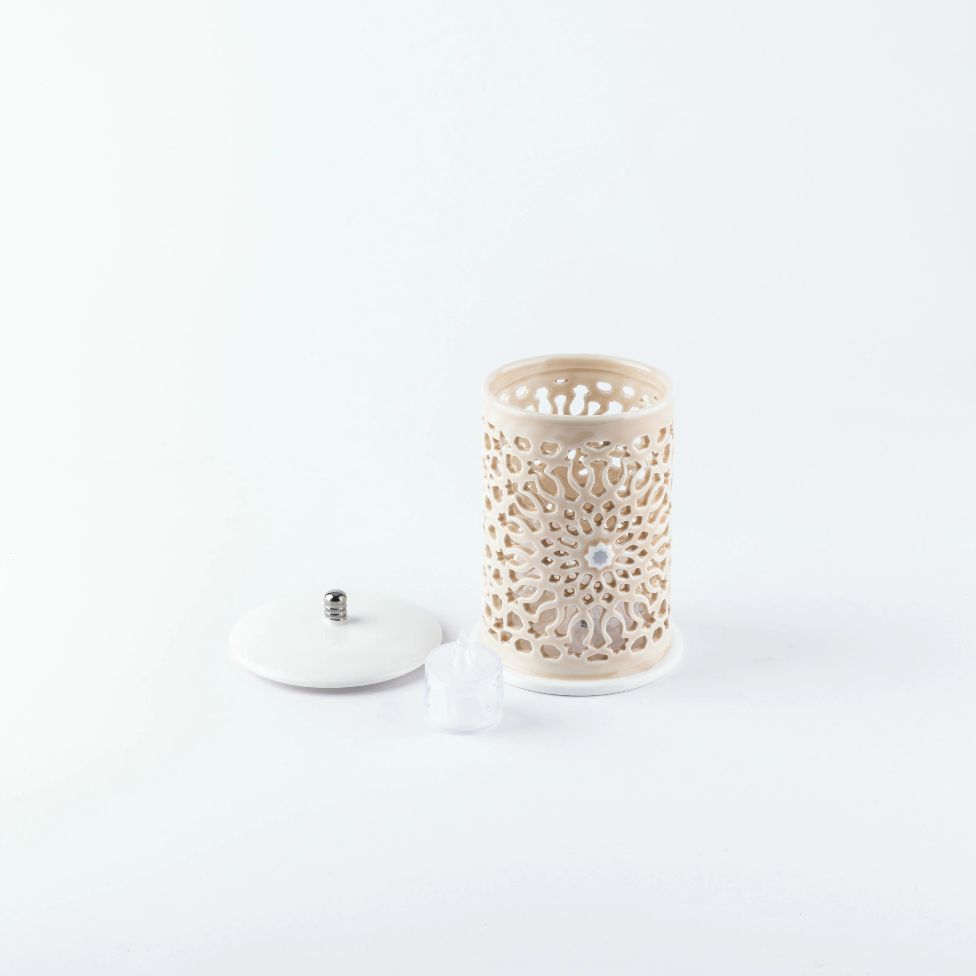 Asala - Small Lantern Candle Holder - Beige & Silver - Image 3