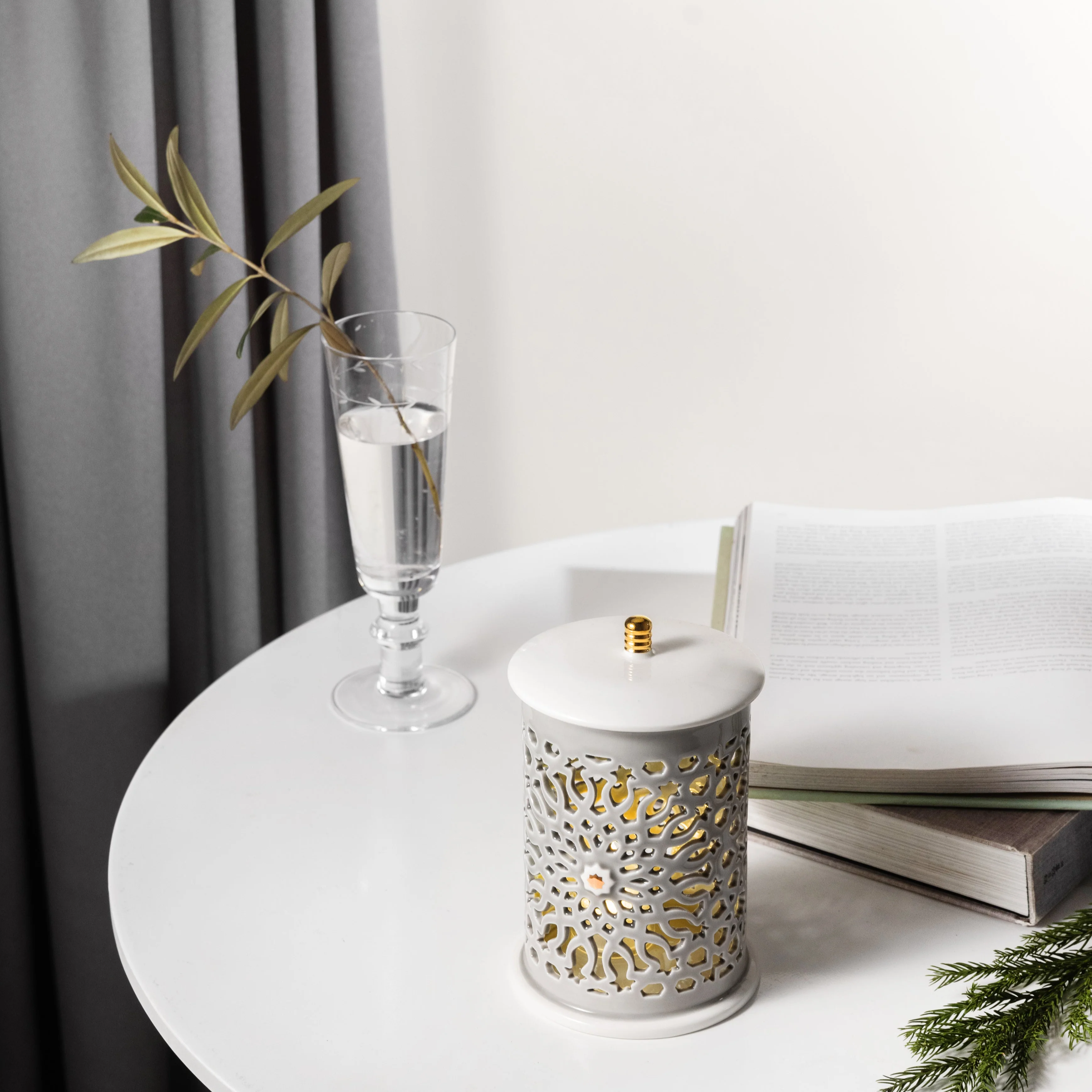Asala - Small Lantern Candle Holder - Grey & Gold