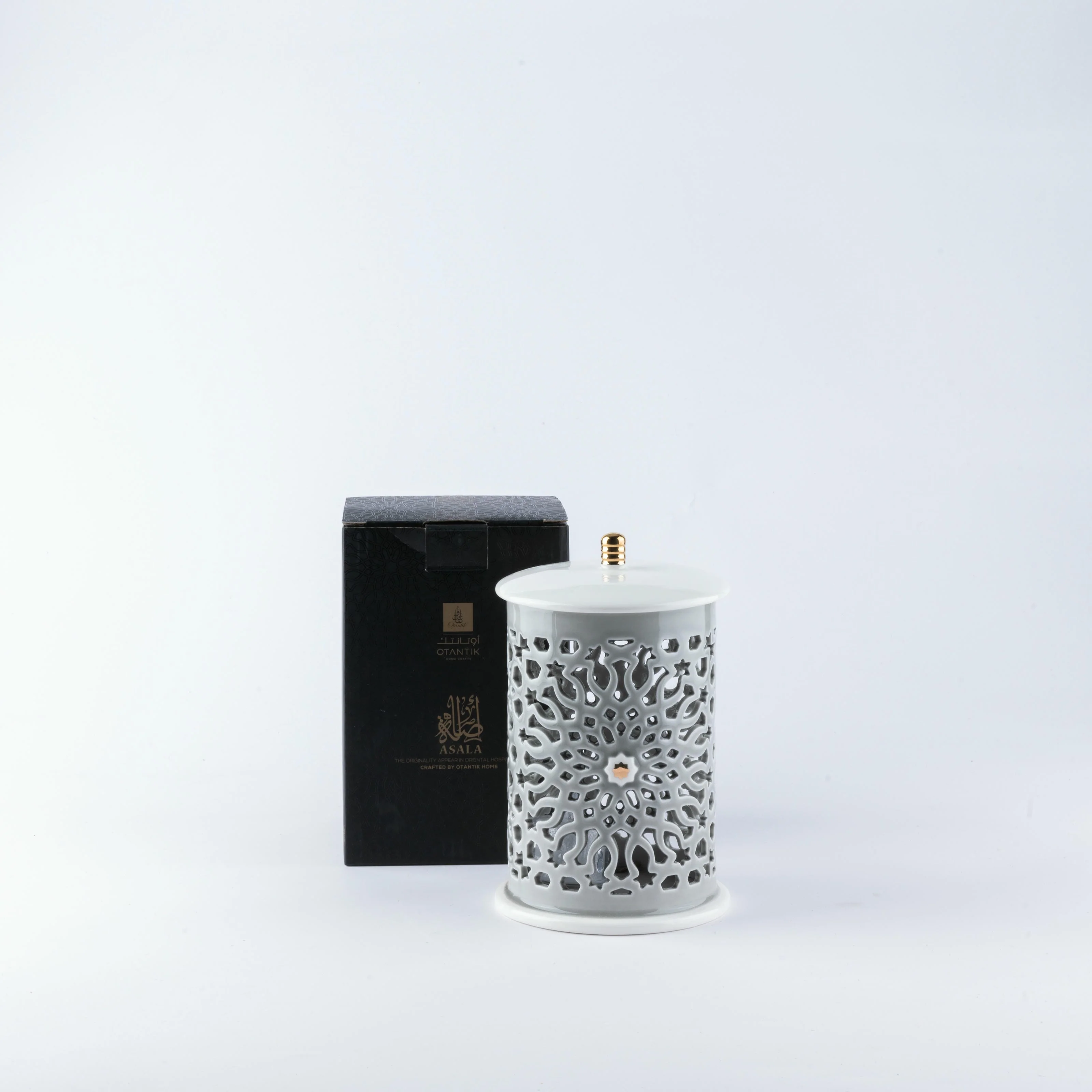 Asala - Small Lantern Candle Holder - Grey & Gold - Image 2