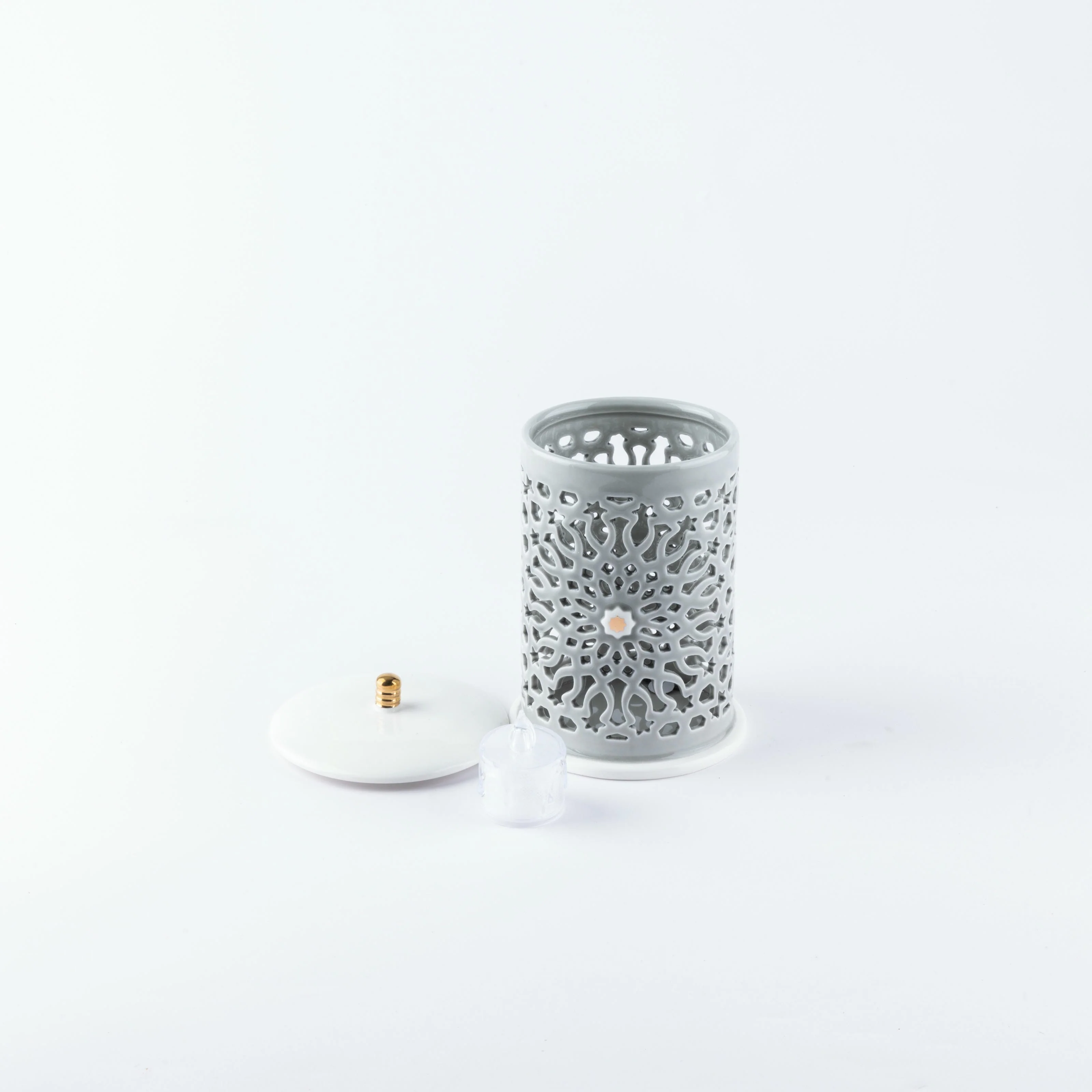 Asala - Small Lantern Candle Holder - Grey & Gold - Image 3