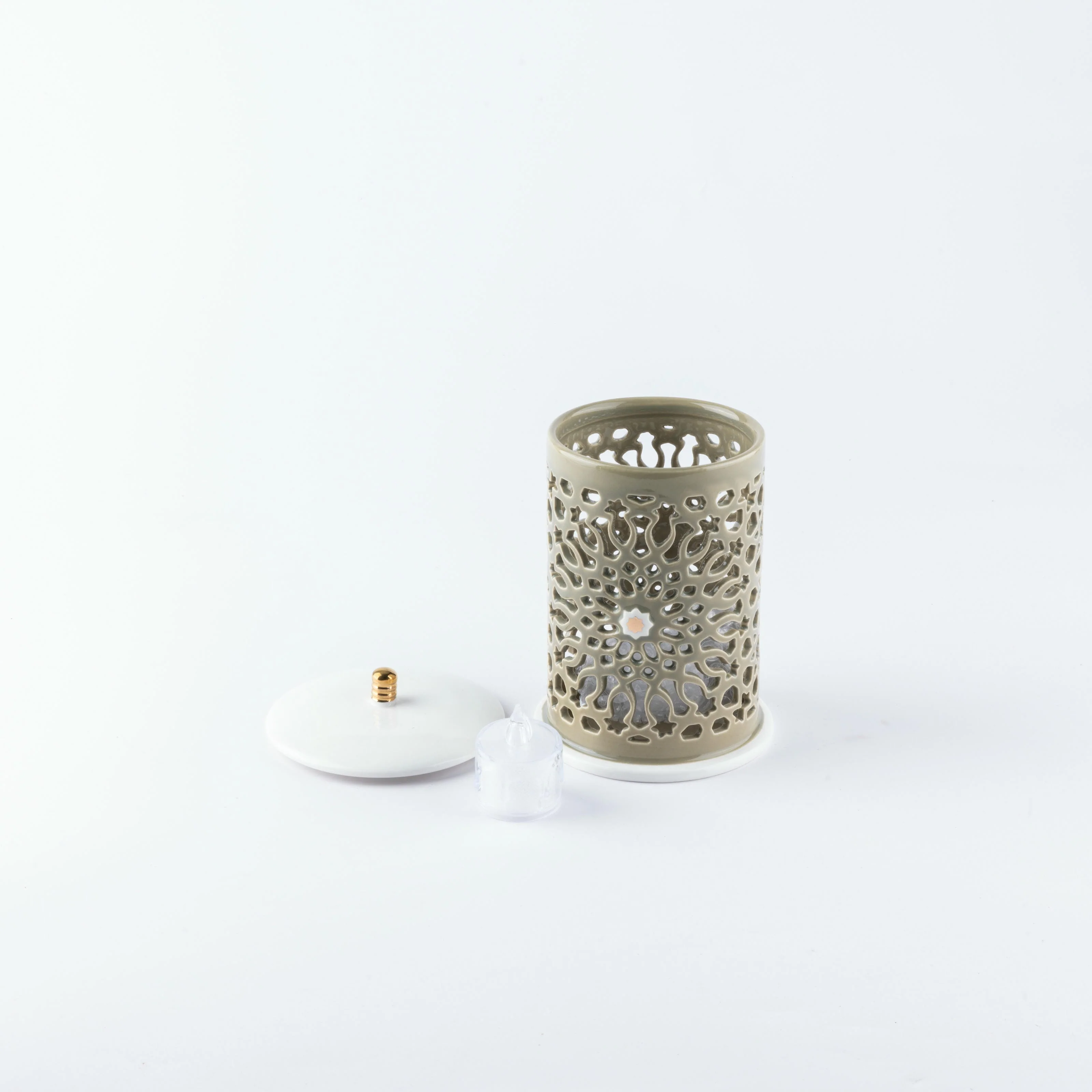 Asala - Small Lantern Candle Holder - Olive Green & Gold - Image 3