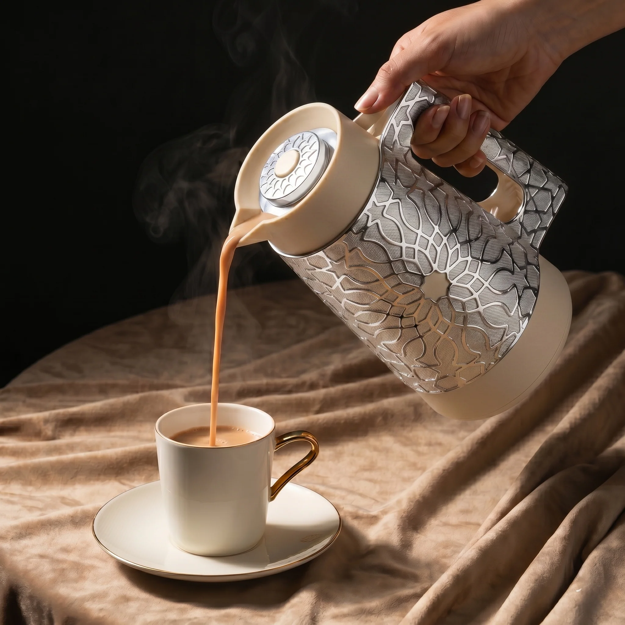 Asala - Vacuum Flask / Thermos - Beige & Silver - Image 2