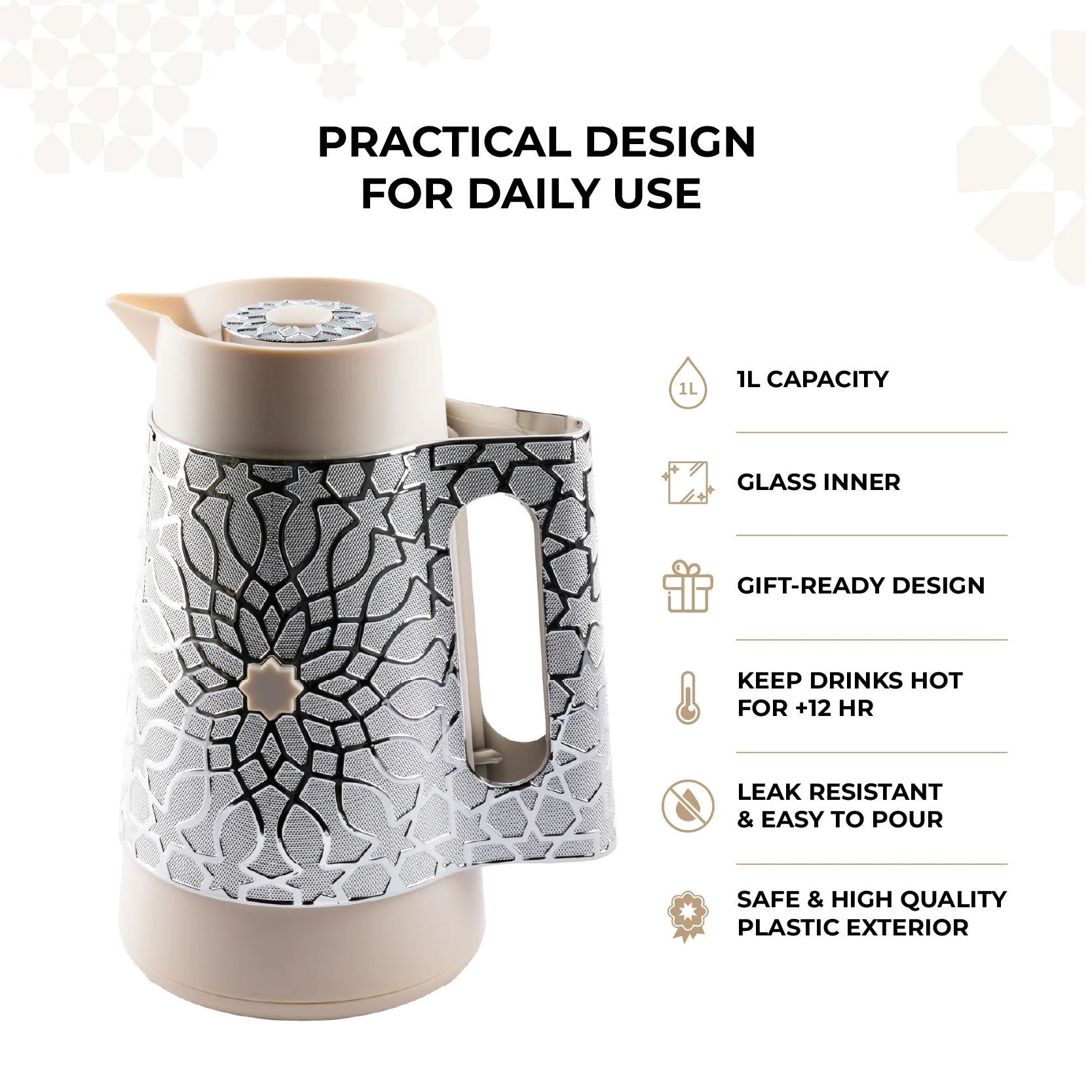Asala - Vacuum Flask / Thermos - Beige & Silver - Image 3