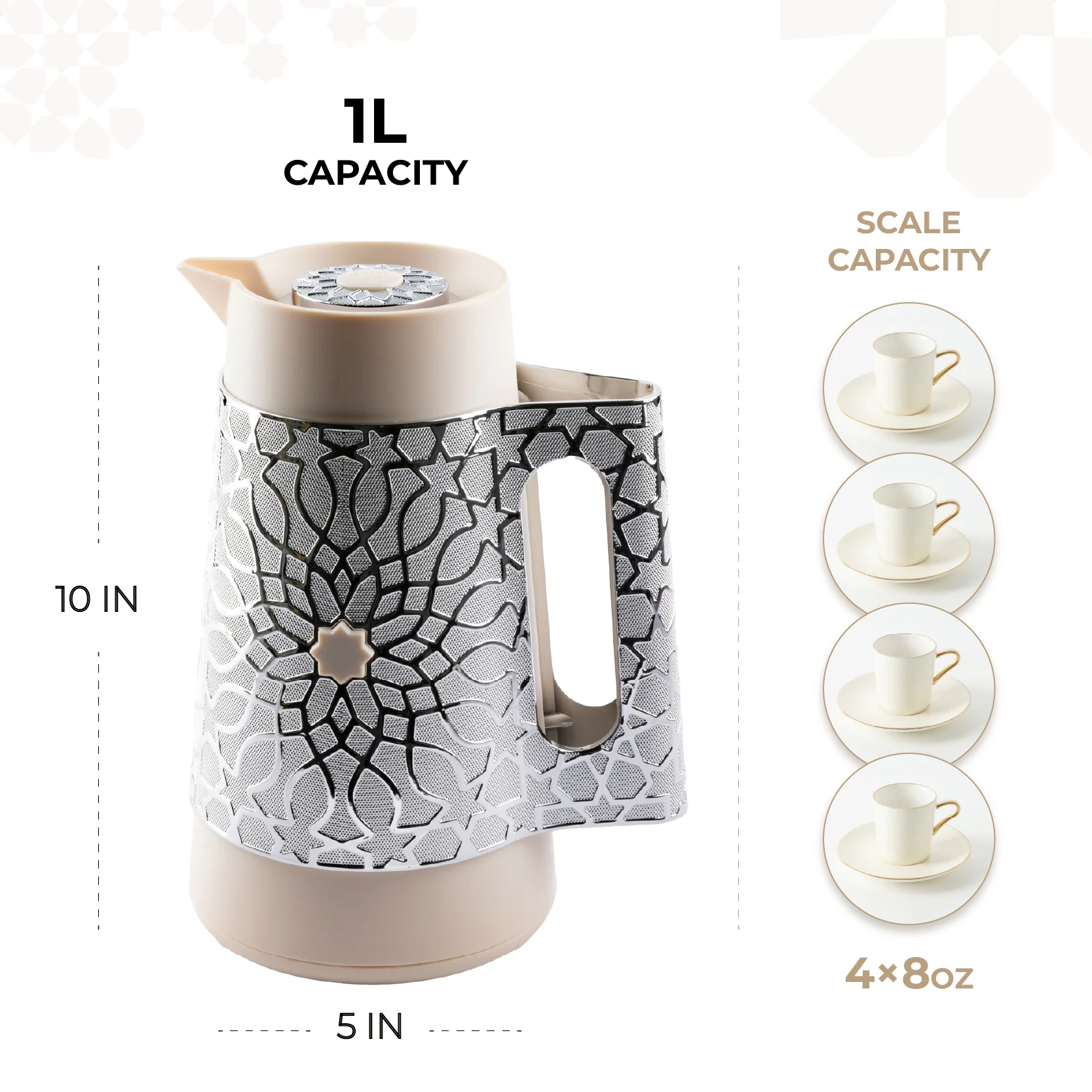 Asala - Vacuum Flask / Thermos - Beige & Silver - Image 5
