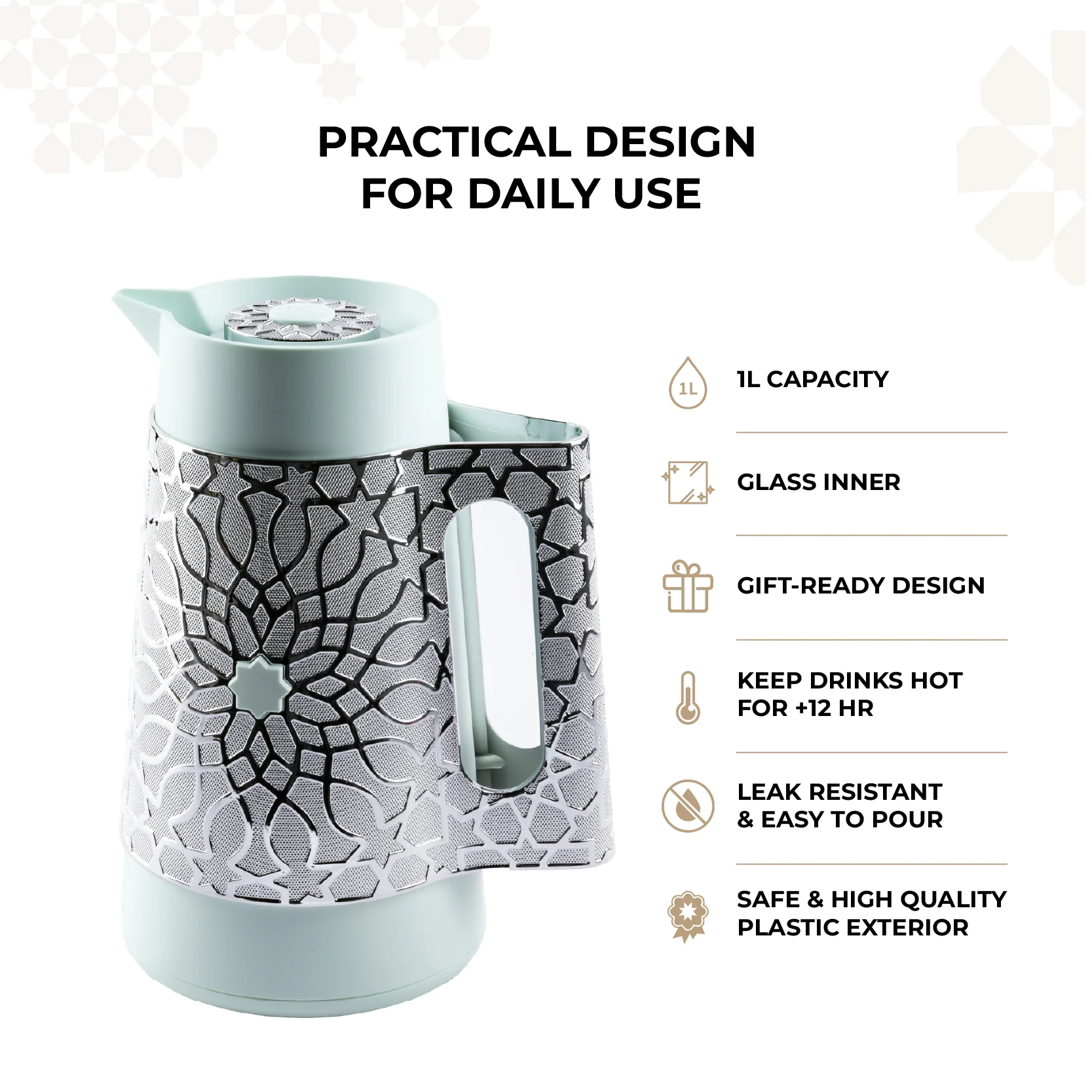 Asala - Vacuum Flask / Thermos - Teal & Silver - Image 3