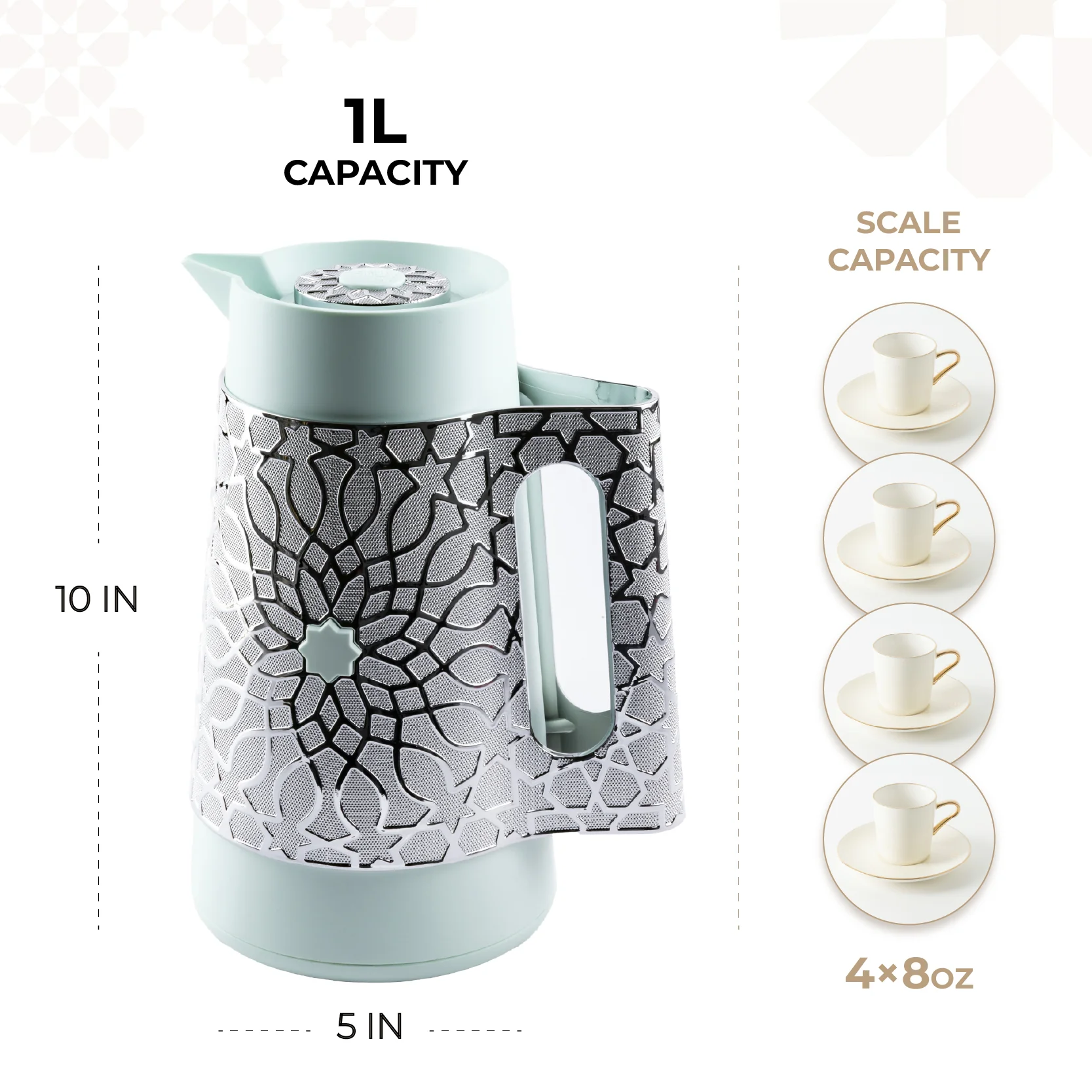 Asala - Vacuum Flask / Thermos - Teal & Silver - Image 6