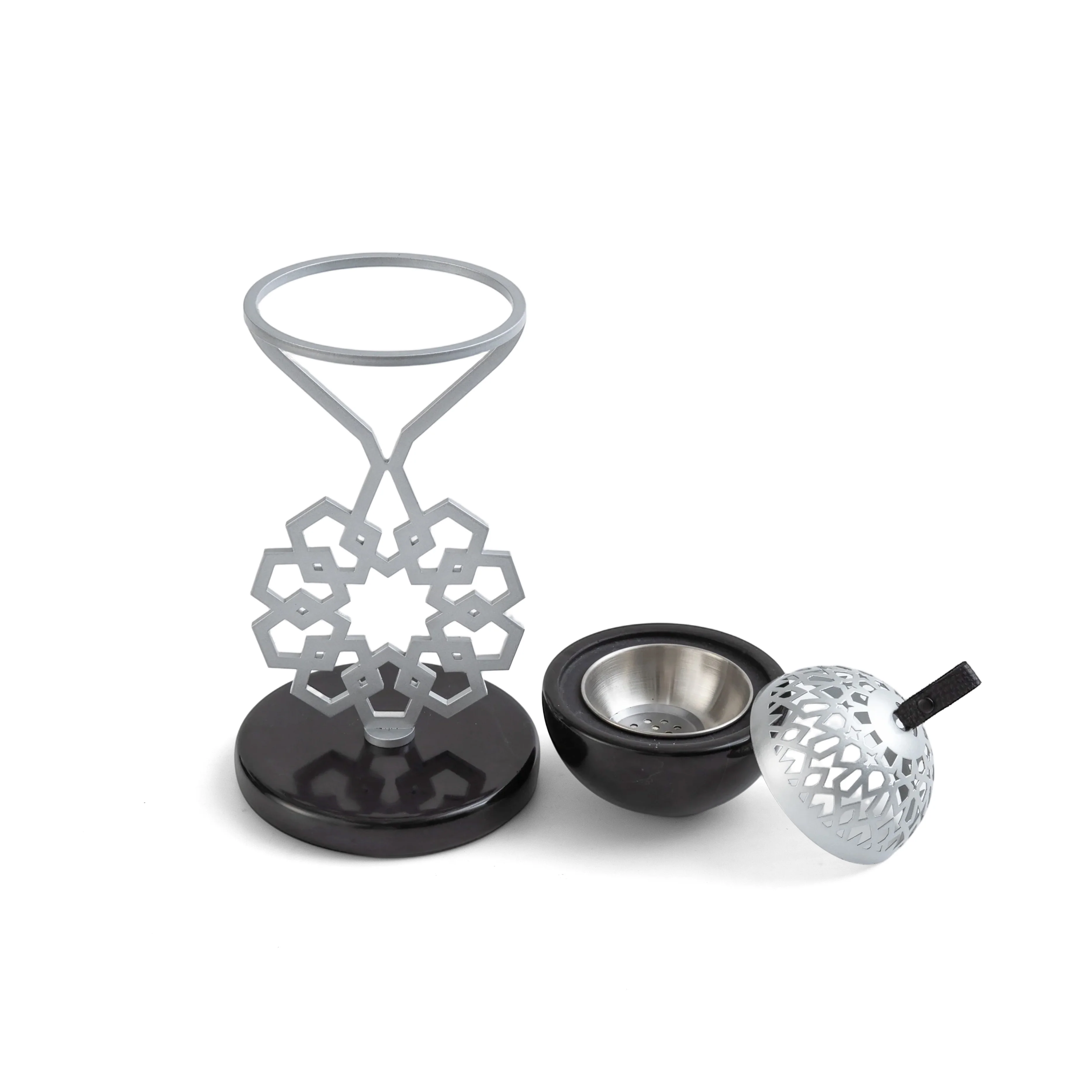 Athar - Marble Incense Burner (2-Pc)- Black & Silver - Image 2