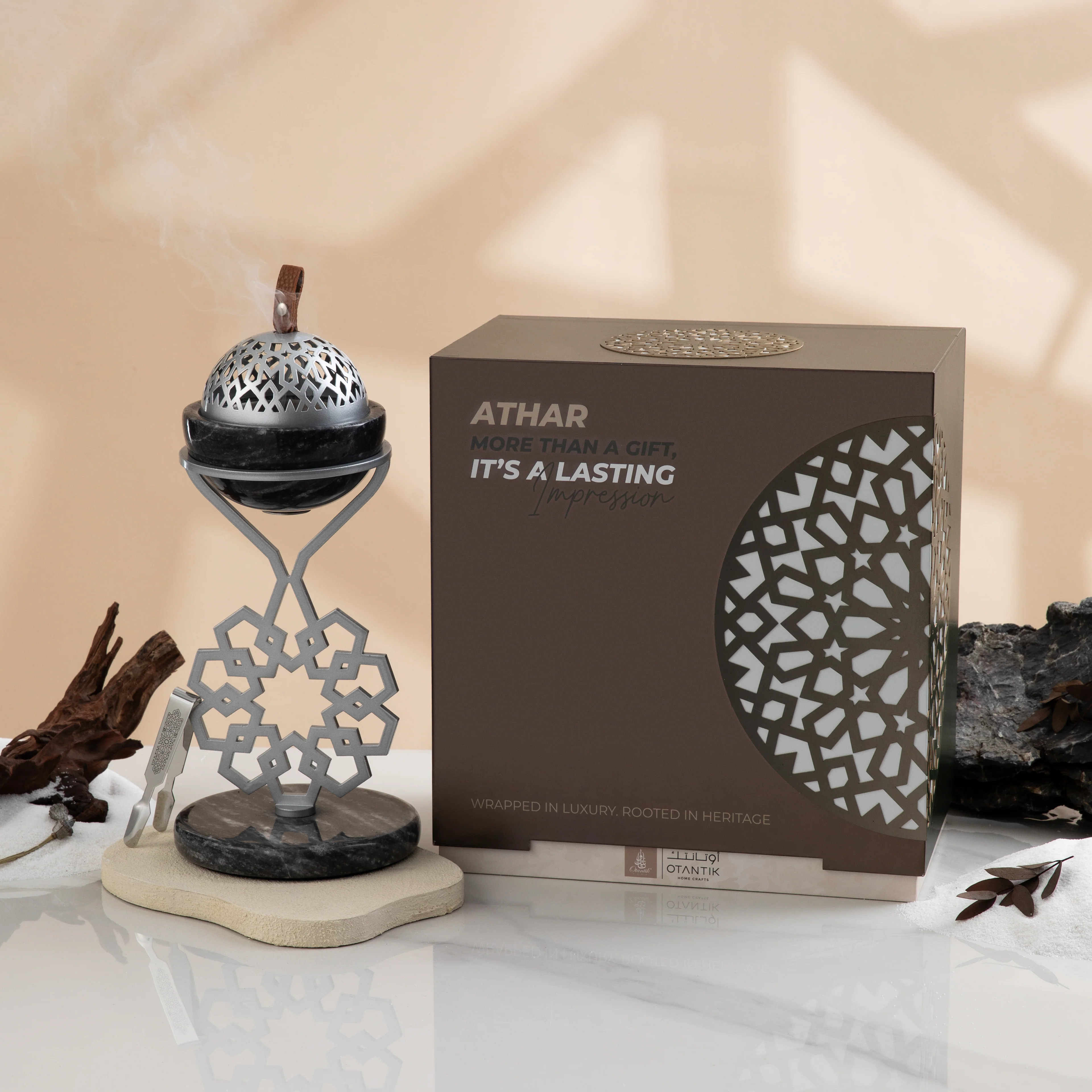 Athar - Marble Incense Burner (2-Pc)- Midnight Black & Silver - Image 5