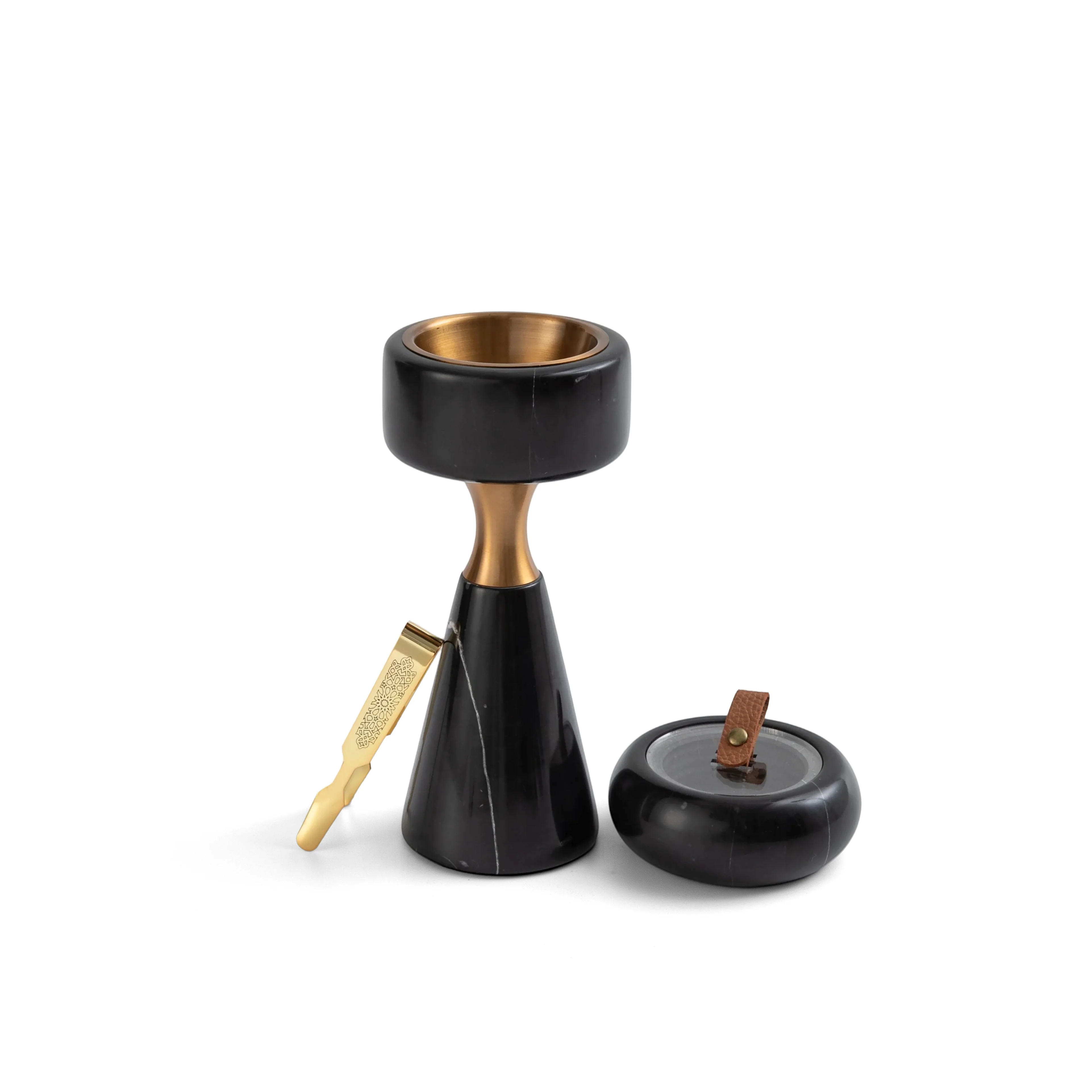 Athar - Marble Incense Burner Set (3-Pc) - Black & Gold - Image 3