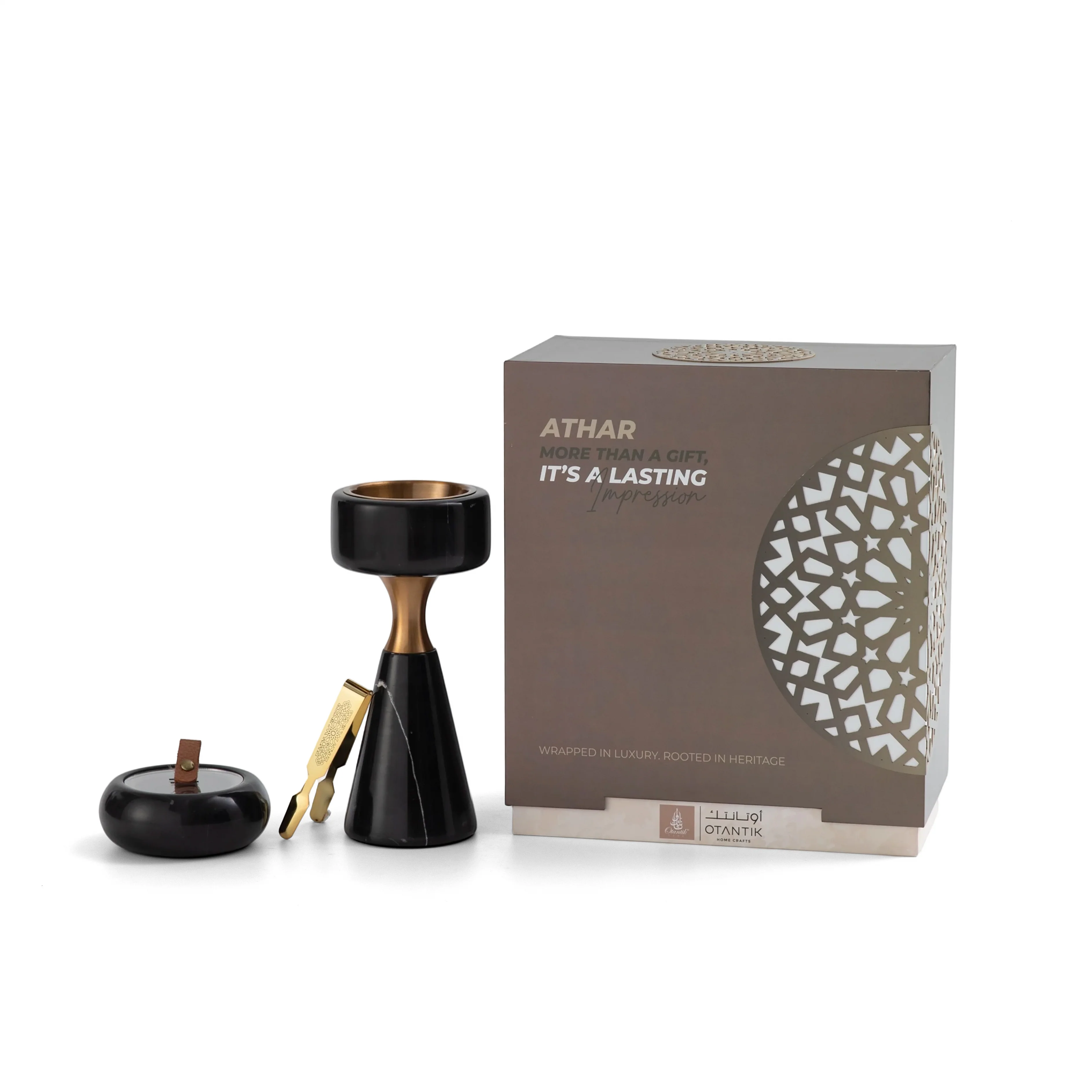 Athar - Marble Incense Burner Set (3-Pc) - Black & Gold - Image 5