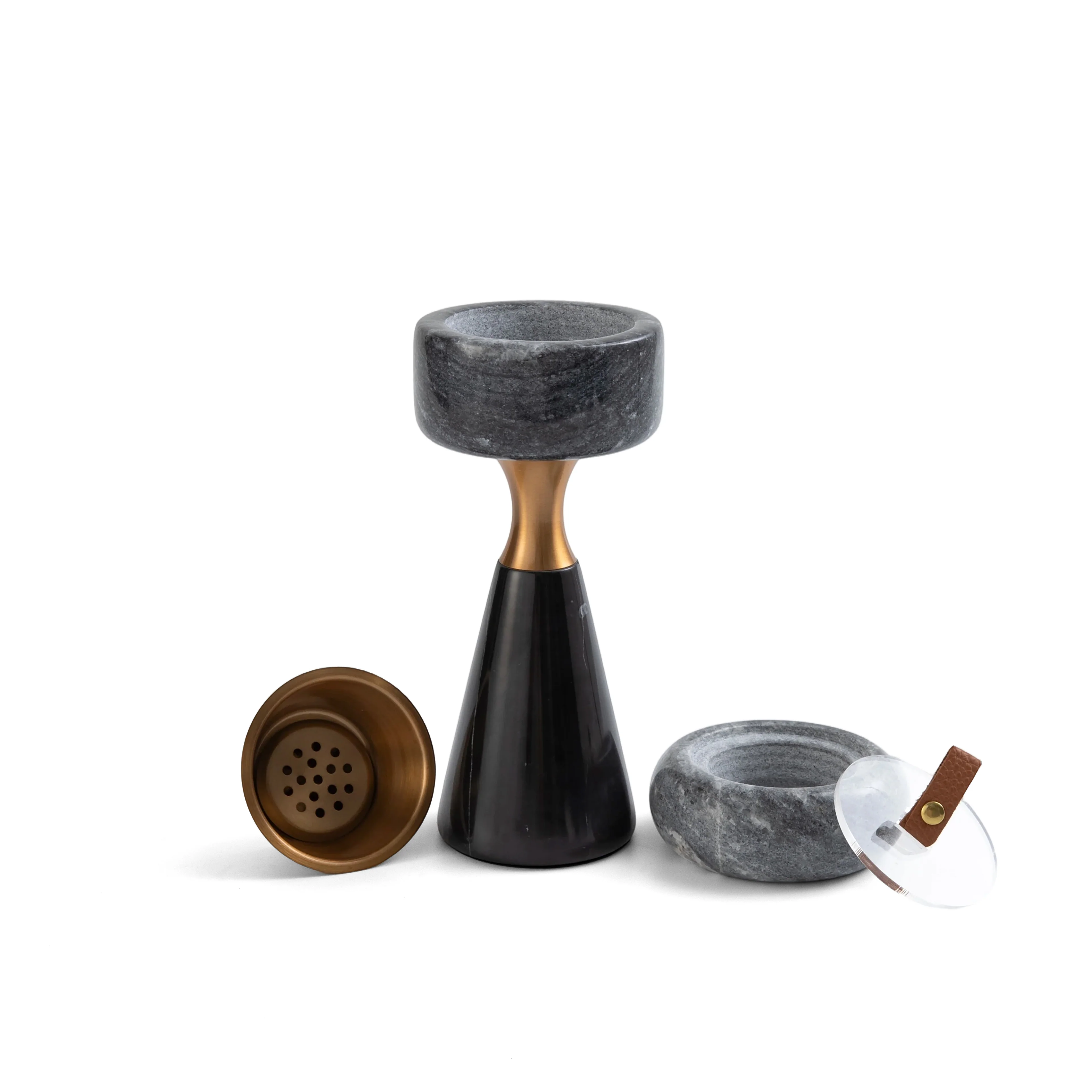 Athar - Marble Incense Burner Set (3-Pc) - Black/Gray & Bronze - Image 5