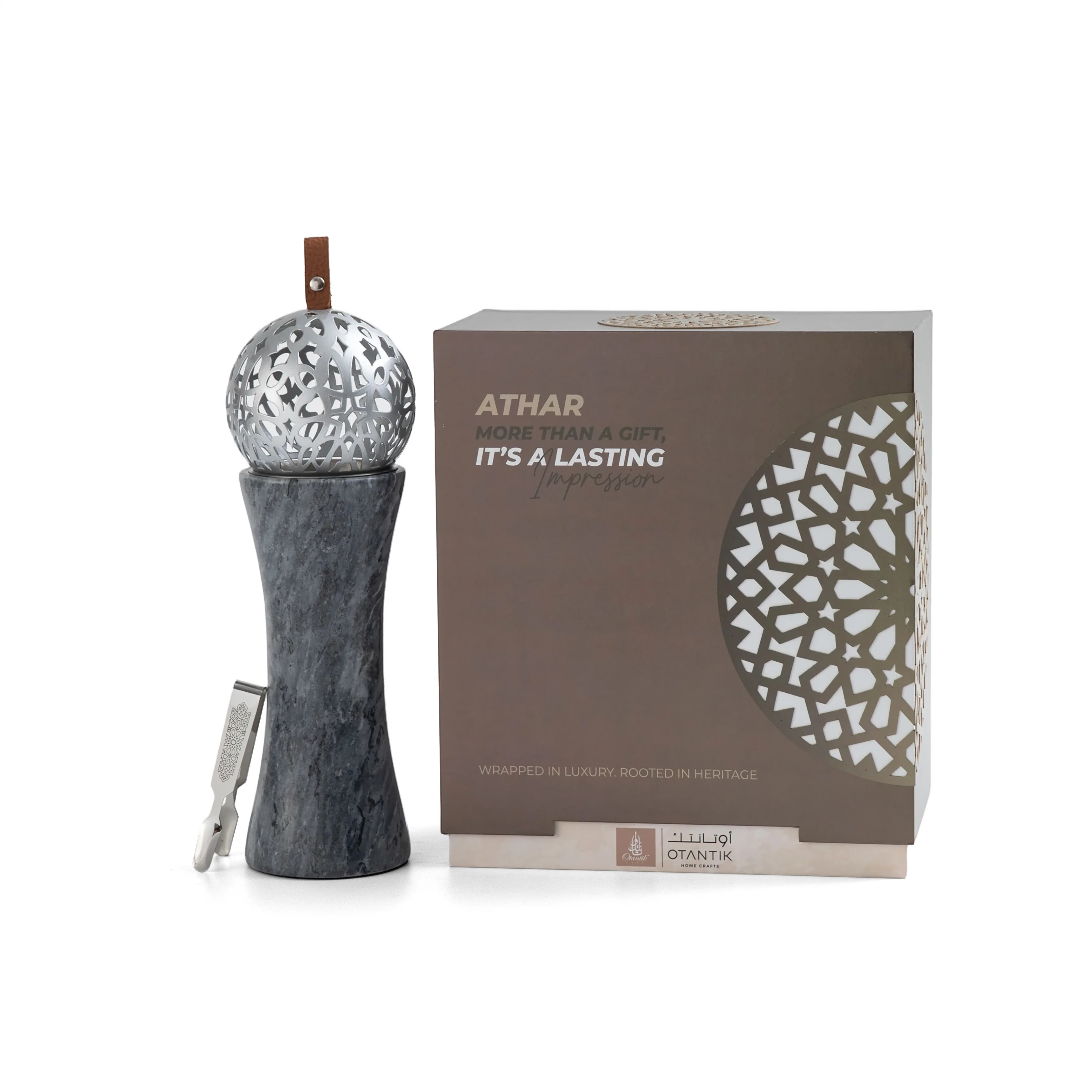Athar - Sculpted Marble Incense Burner (2-Pc)- Midnight Black & Silver - Image 5