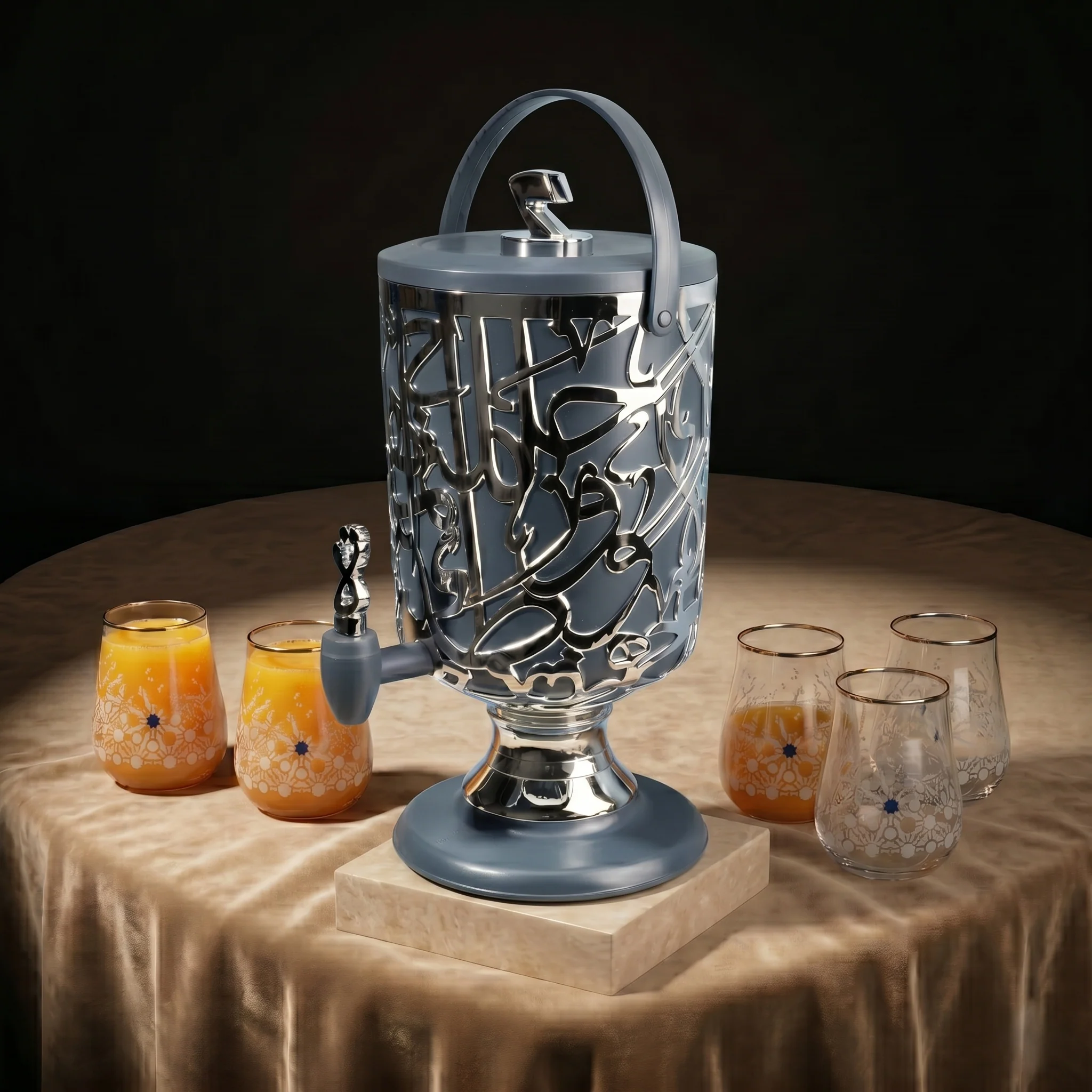 Diwan - 3 Liters Cold Beverage Dispenser - Dark Blue & Silver - Image 3