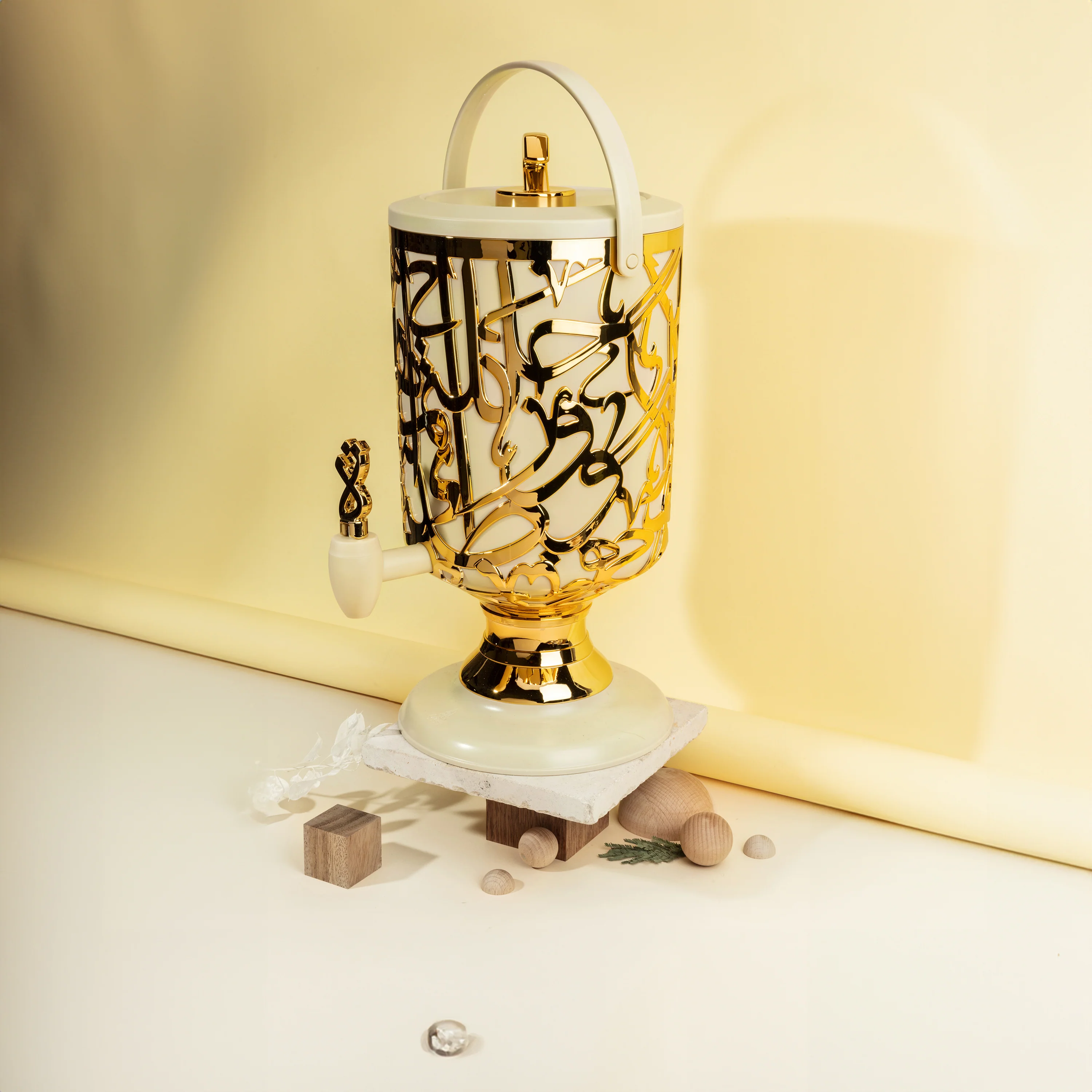 Diwan - 3 Liters Cold Beverage Dispenser - Ivory & Gold - Image 3