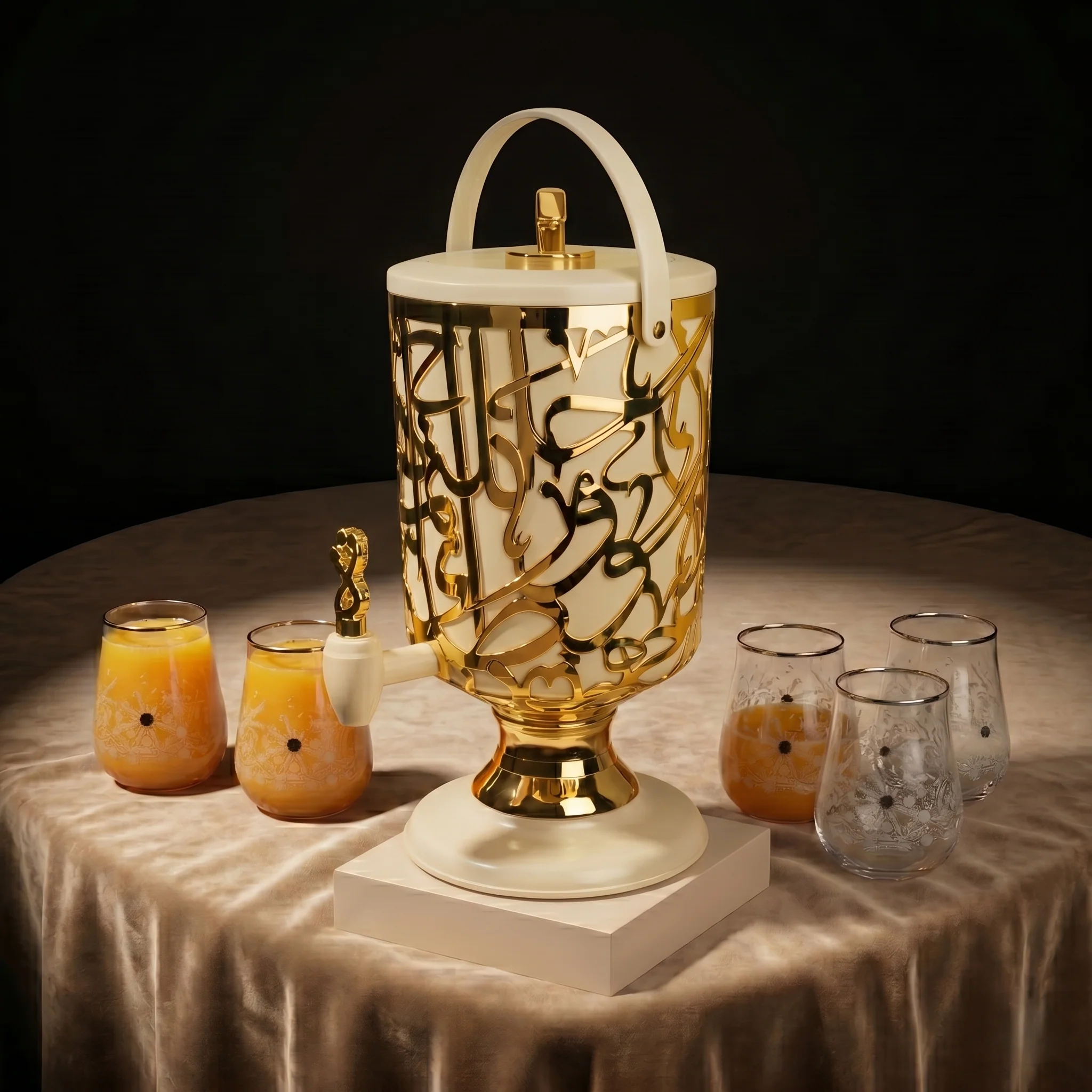 Diwan - 3 Liters Cold Beverage Dispenser - Ivory & Gold - Image 8