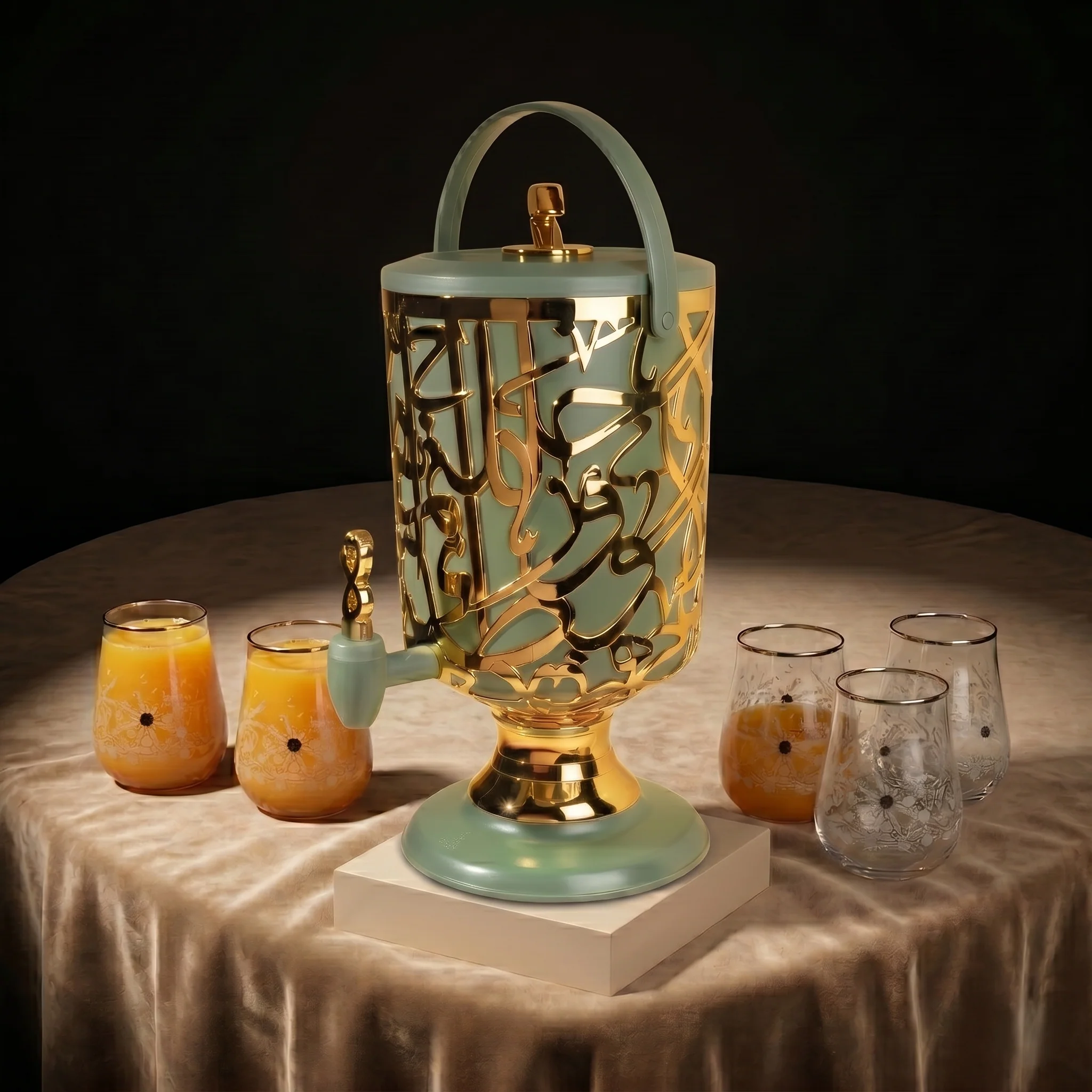Diwan - 3 Liters Cold Beverage Dispenser - Olive Green & Gold - Image 8