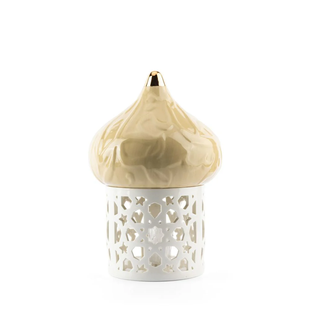 Diwan - Large Lantern Candle Holder - Ivory & Gold - Image 3
