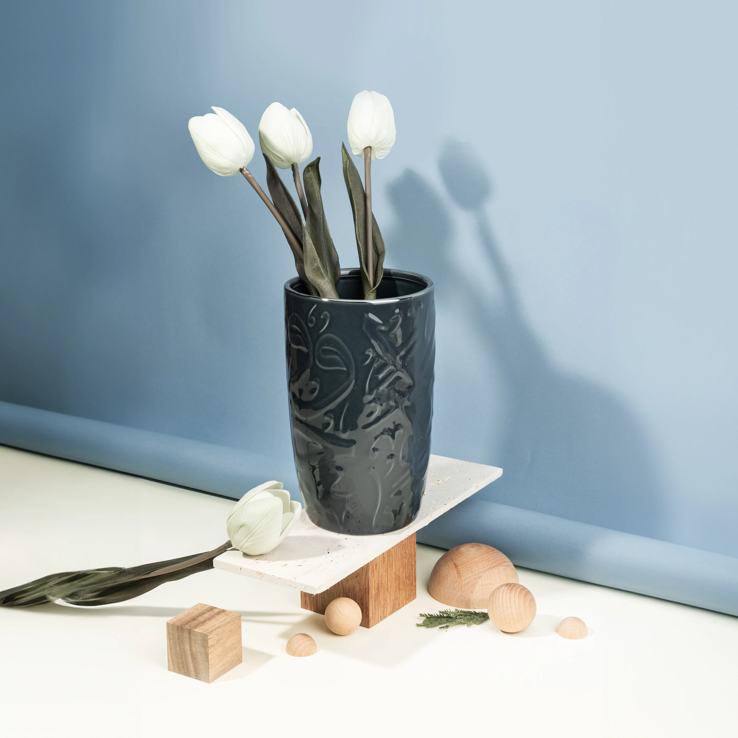 Diwan - Medium Decorative Vase  - Dark Blue & Silver