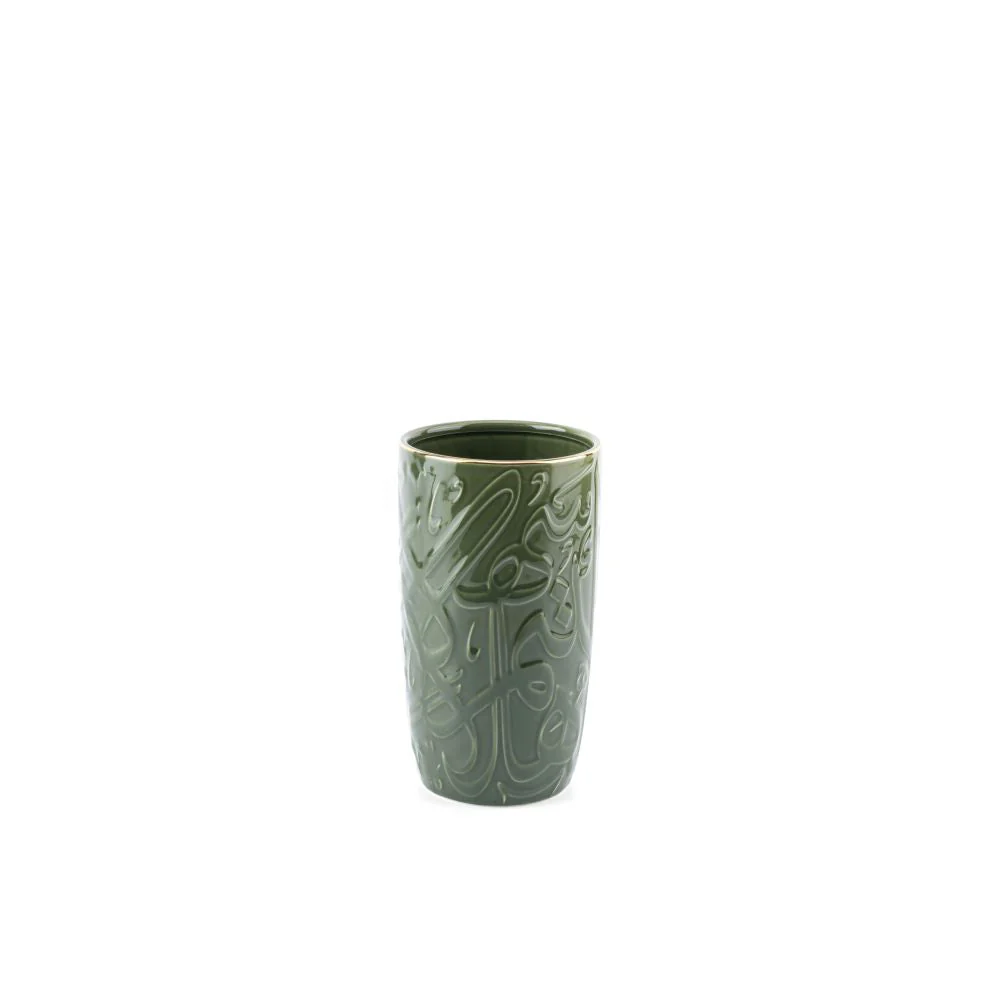 Diwan - Medium Decorative Vase - Olive Green & Gold - Image 3