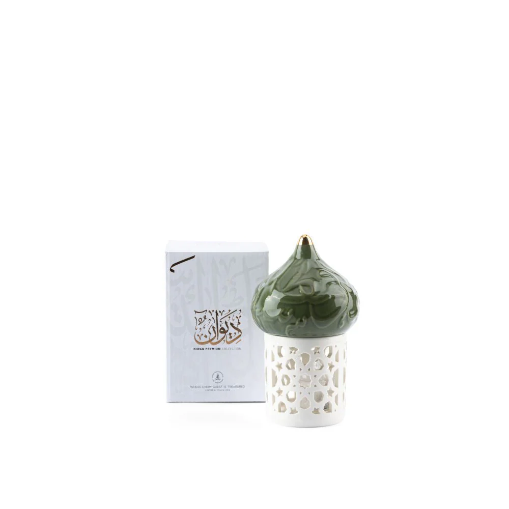 Diwan - Small Lantern Candle Holder - Olive Green & Gold - Image 2