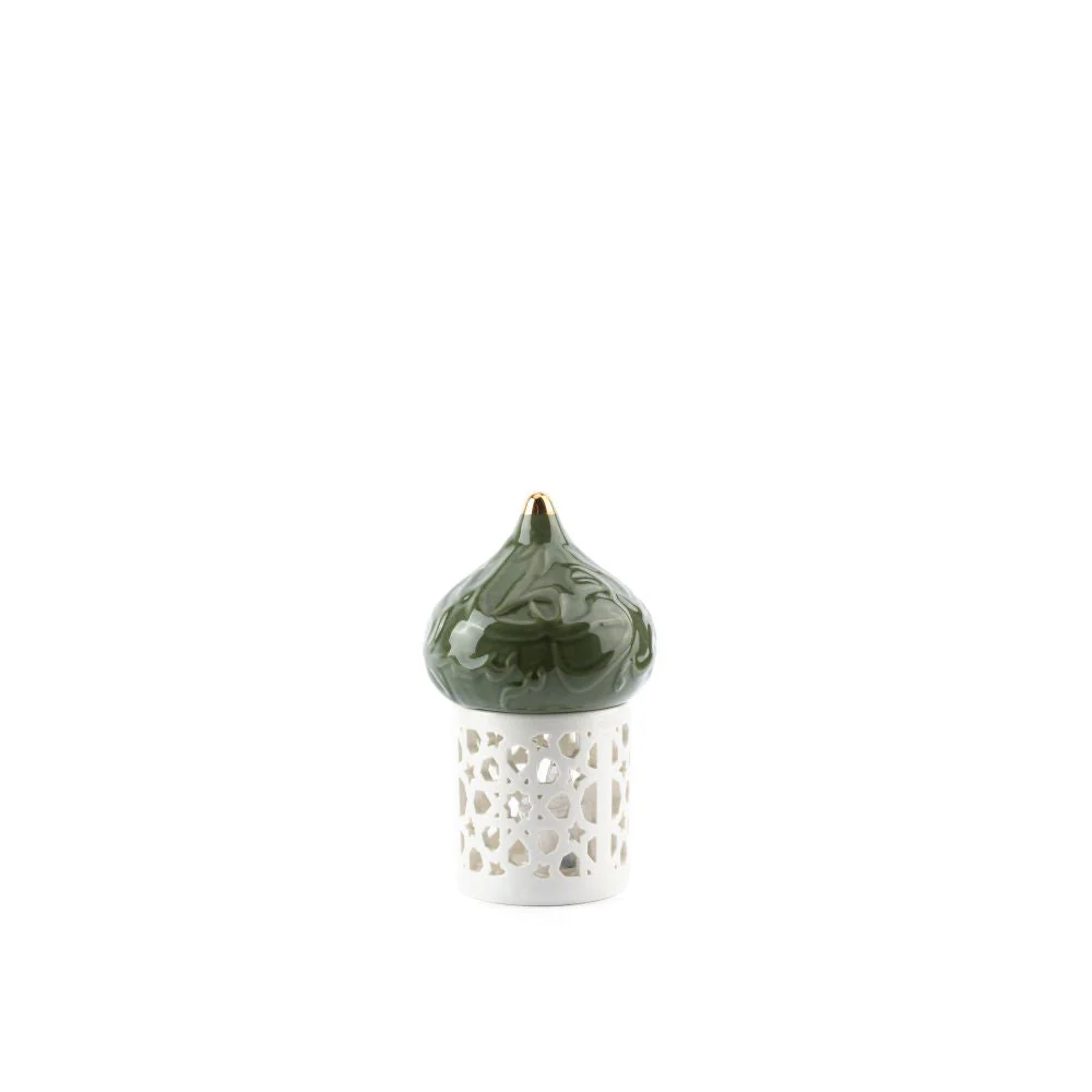 Diwan - Small Lantern Candle Holder - Olive Green & Gold - Image 3