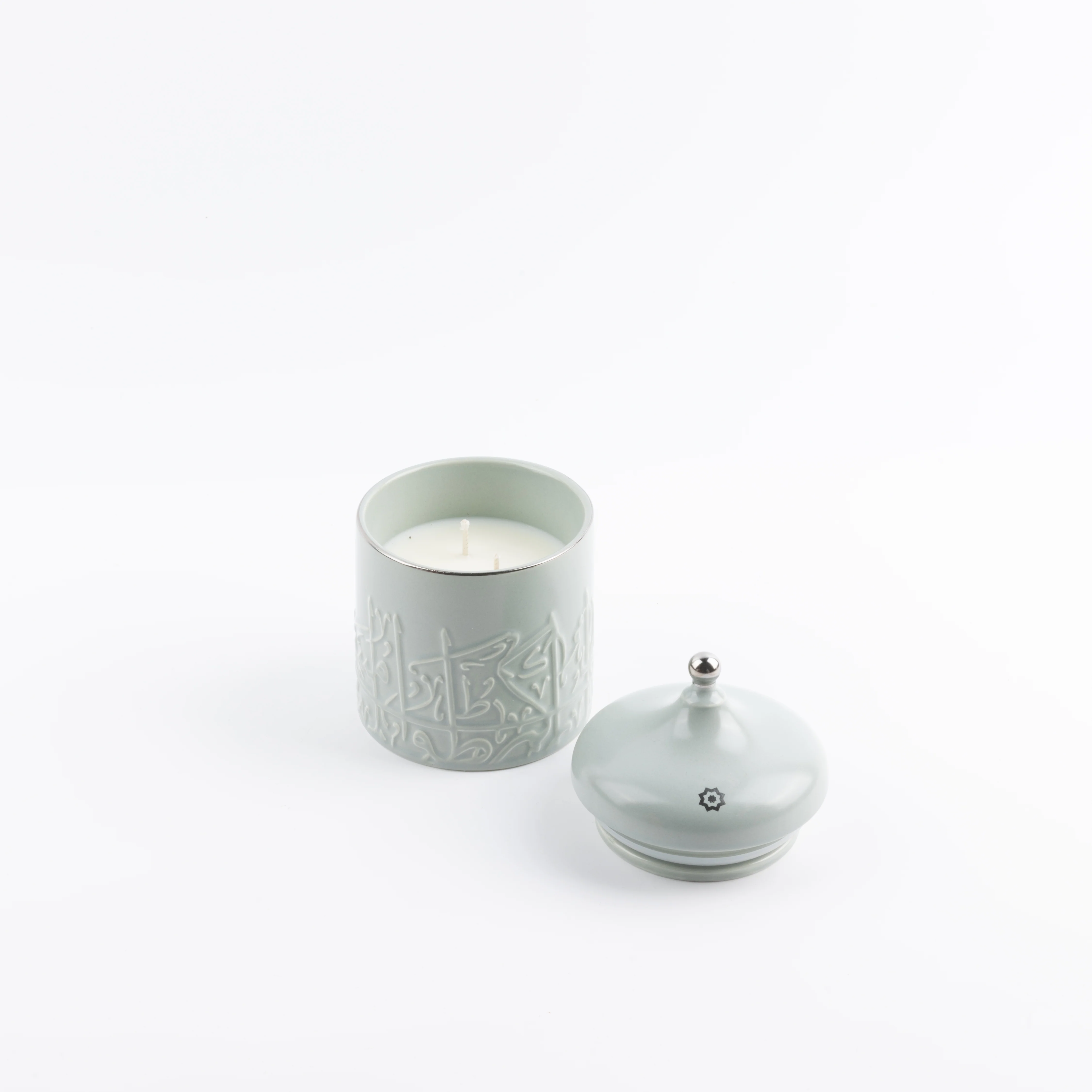 Jiwar -  Medium Candle| Sea Rose - Mint Green & Silver - Image 5