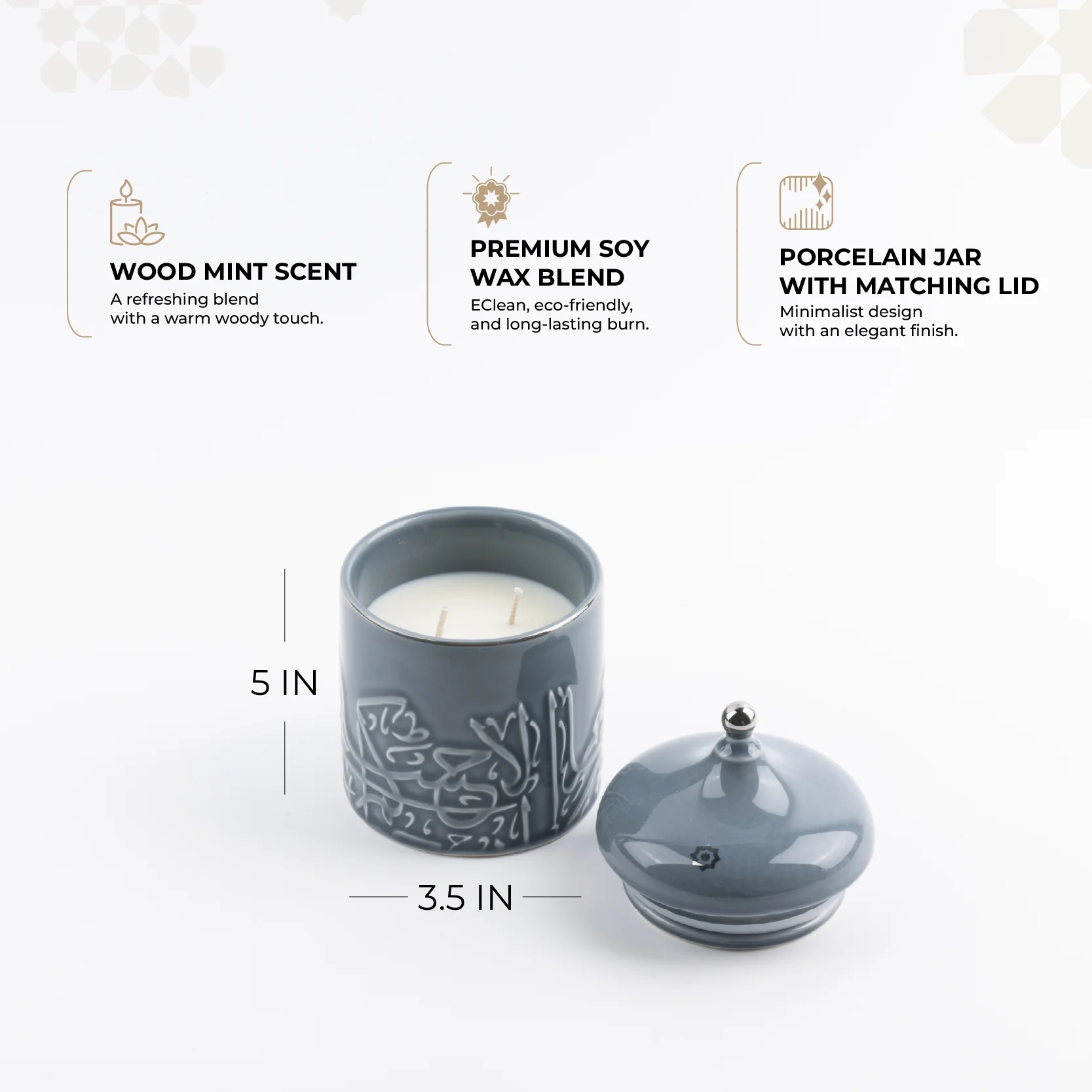 Jiwar -  Medium Candle| Minty Wood - Haze Blue & Silver - Image 3