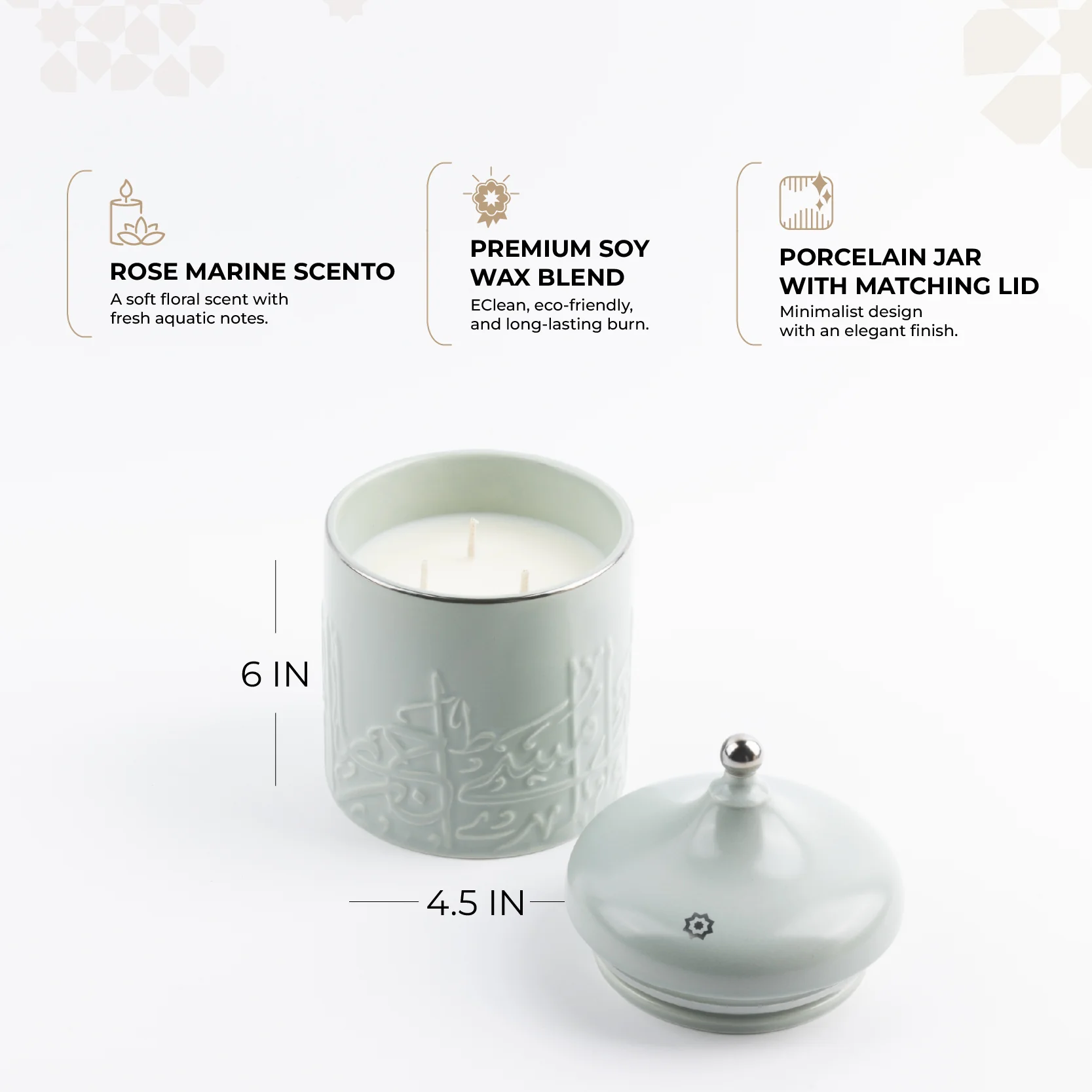 Jiwar -  Large Candle| Sea Rose - Mint Green & Silver - Image 3