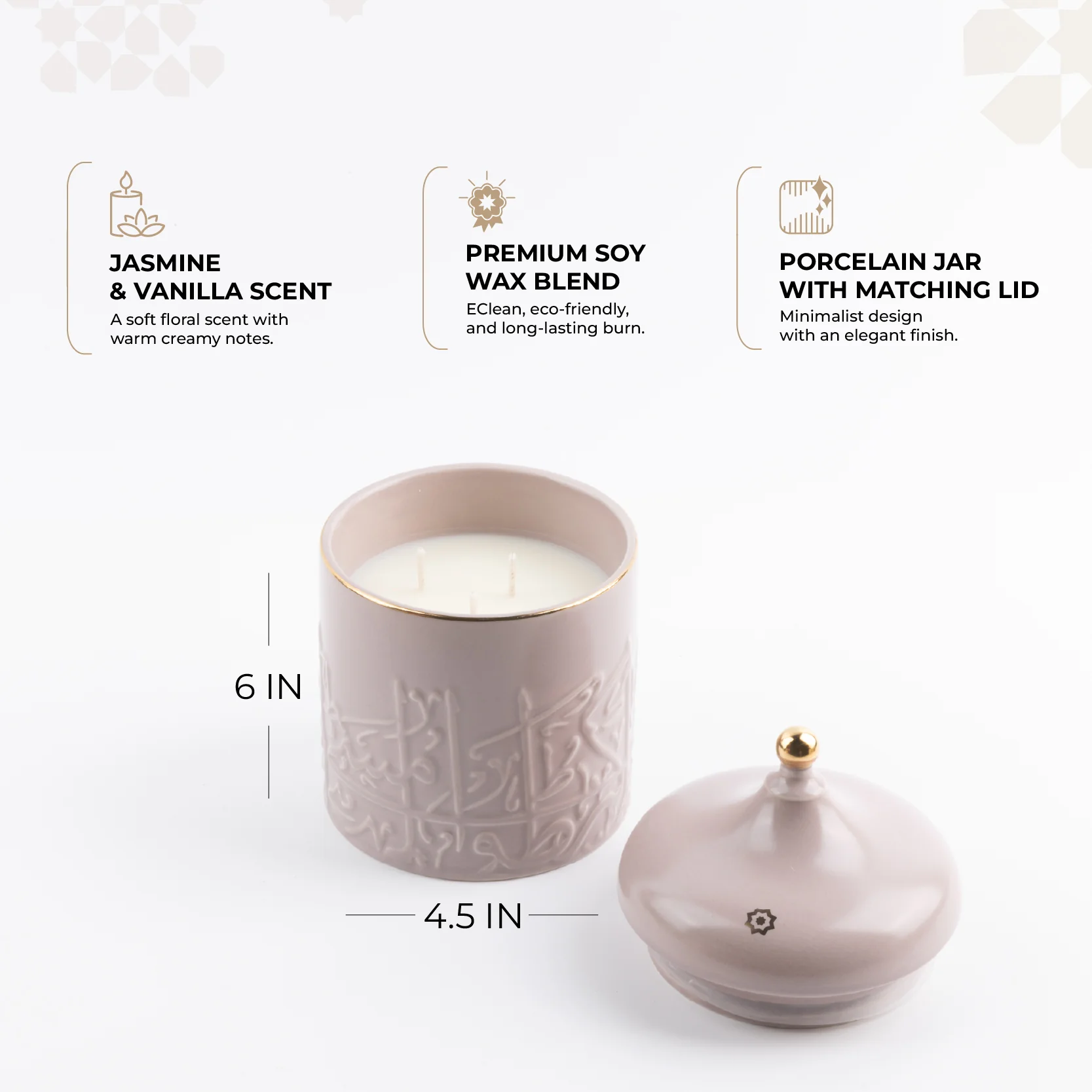 Jiwar -  Large Candle|  Jasmine Vanilla - Lavender & Gold - Image 3
