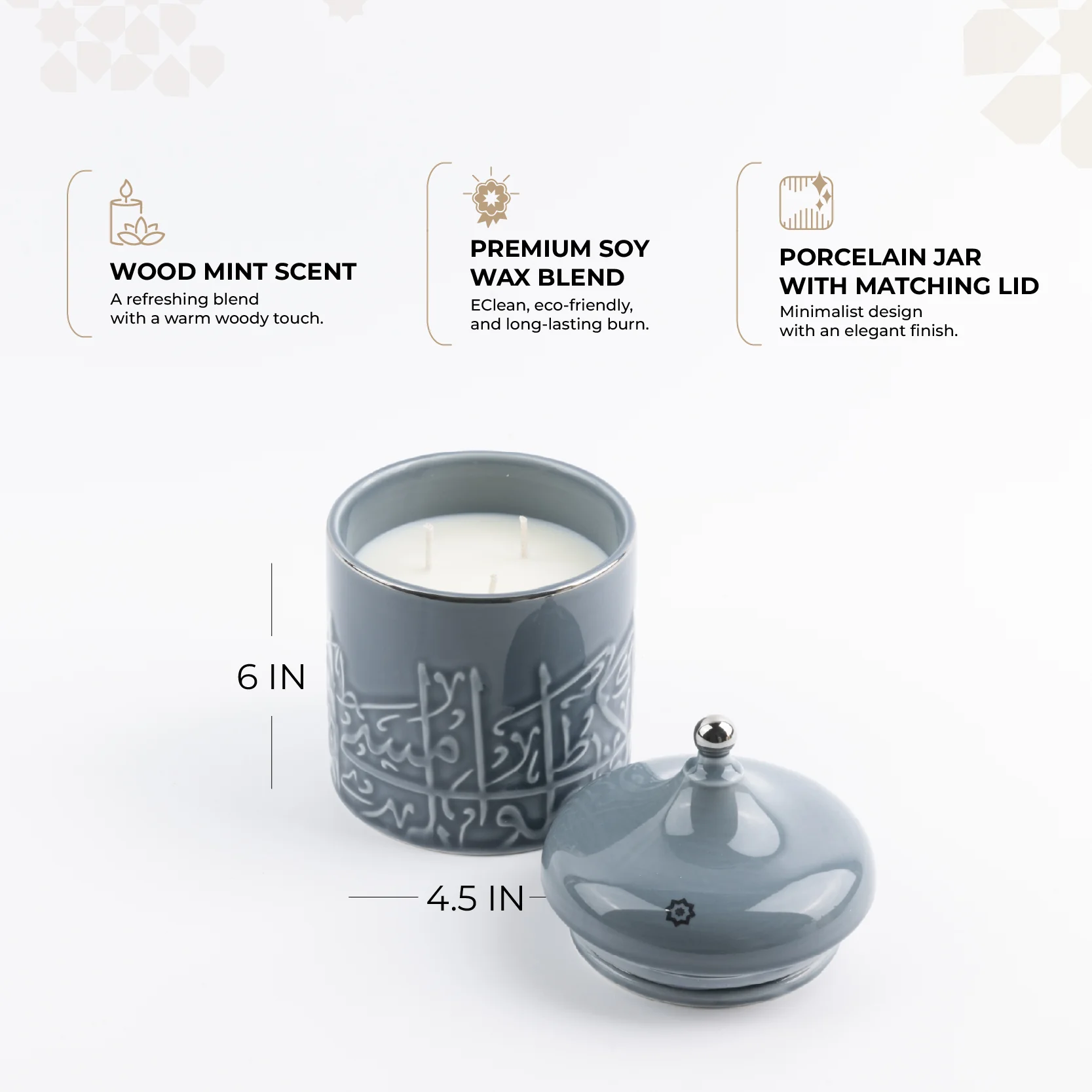 Jiwar -  Large Candle| Minty Wood - Haze Blue & Silver - Image 3