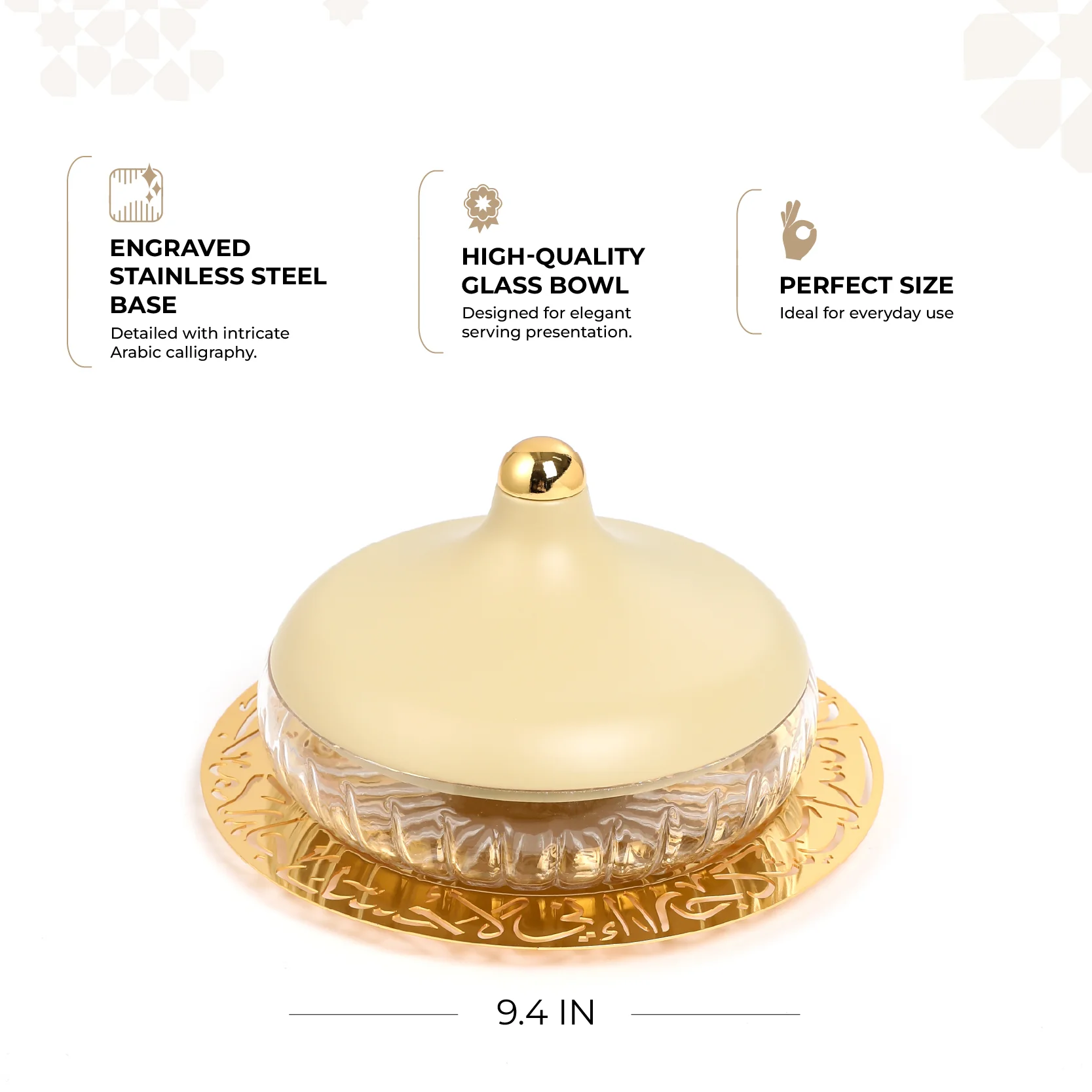 Jiwar - Medium Engraved Date & Dessert Centerpiece - Ivory & Gold - Image 3