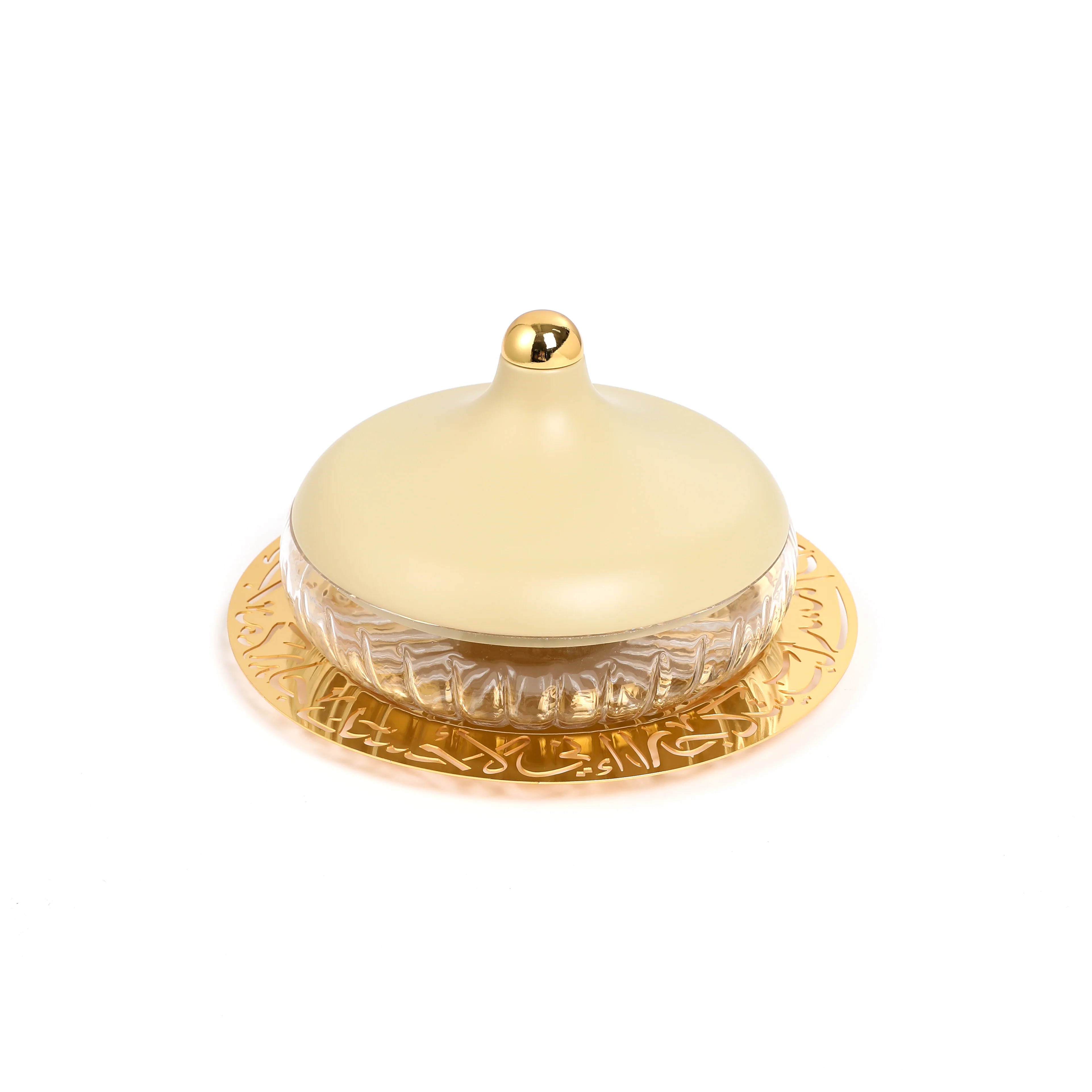 Jiwar - Medium Engraved Date & Dessert Centerpiece - Ivory & Gold - Image 4