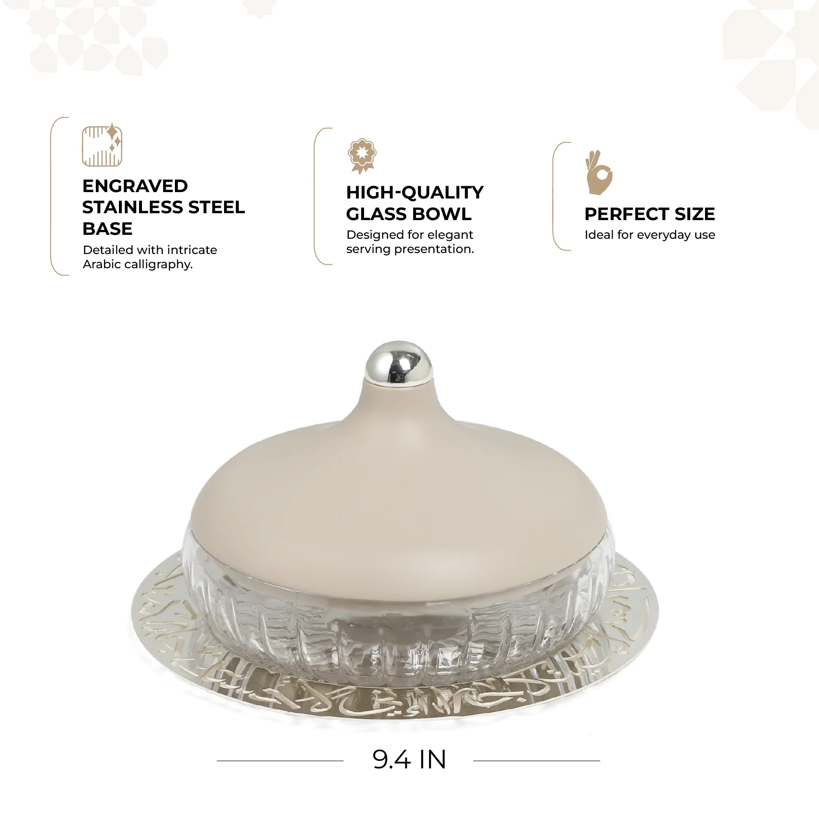 Jiwar - Medium Engraved Date & Dessert Centerpiece - Beige & Silver - Image 3