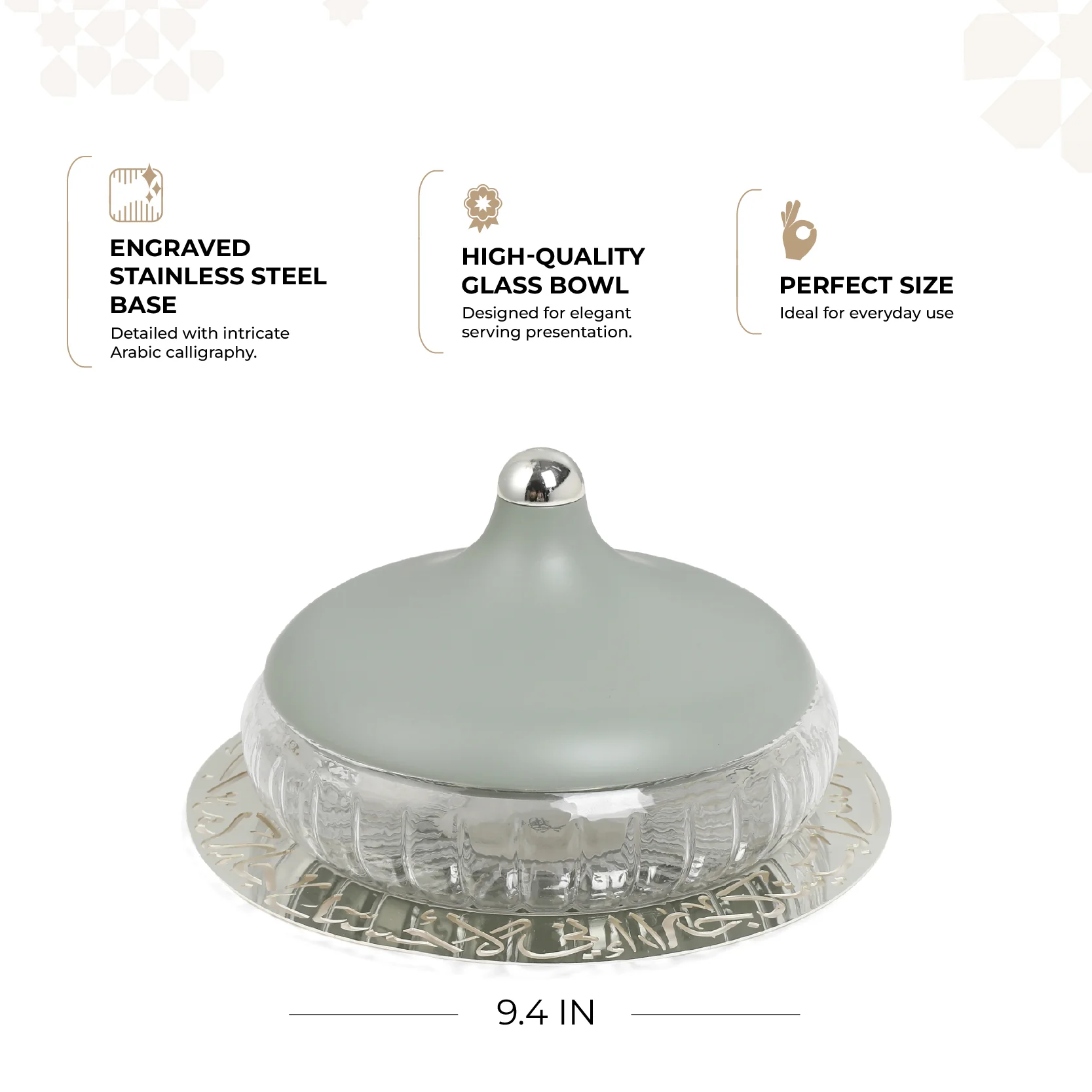 Jiwar - Medium Engraved Date & Dessert Centerpiece - Mint Green & Silver - Image 3